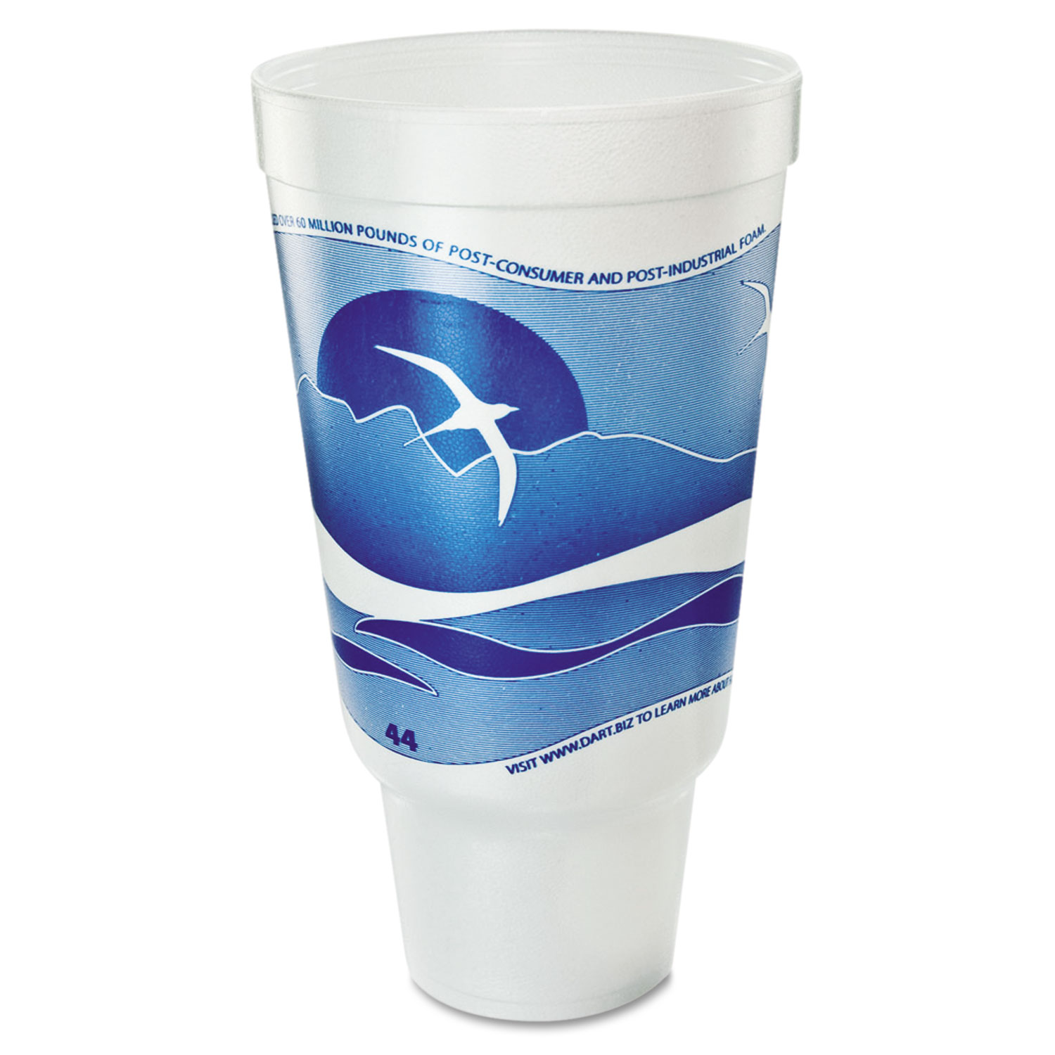  Dart 44AJ32H Horizon Flush Fill Foam Cup, Hot/Cold, 44 oz., Ocean Blue/White, 15/Bag (DCC44AJ32H) 