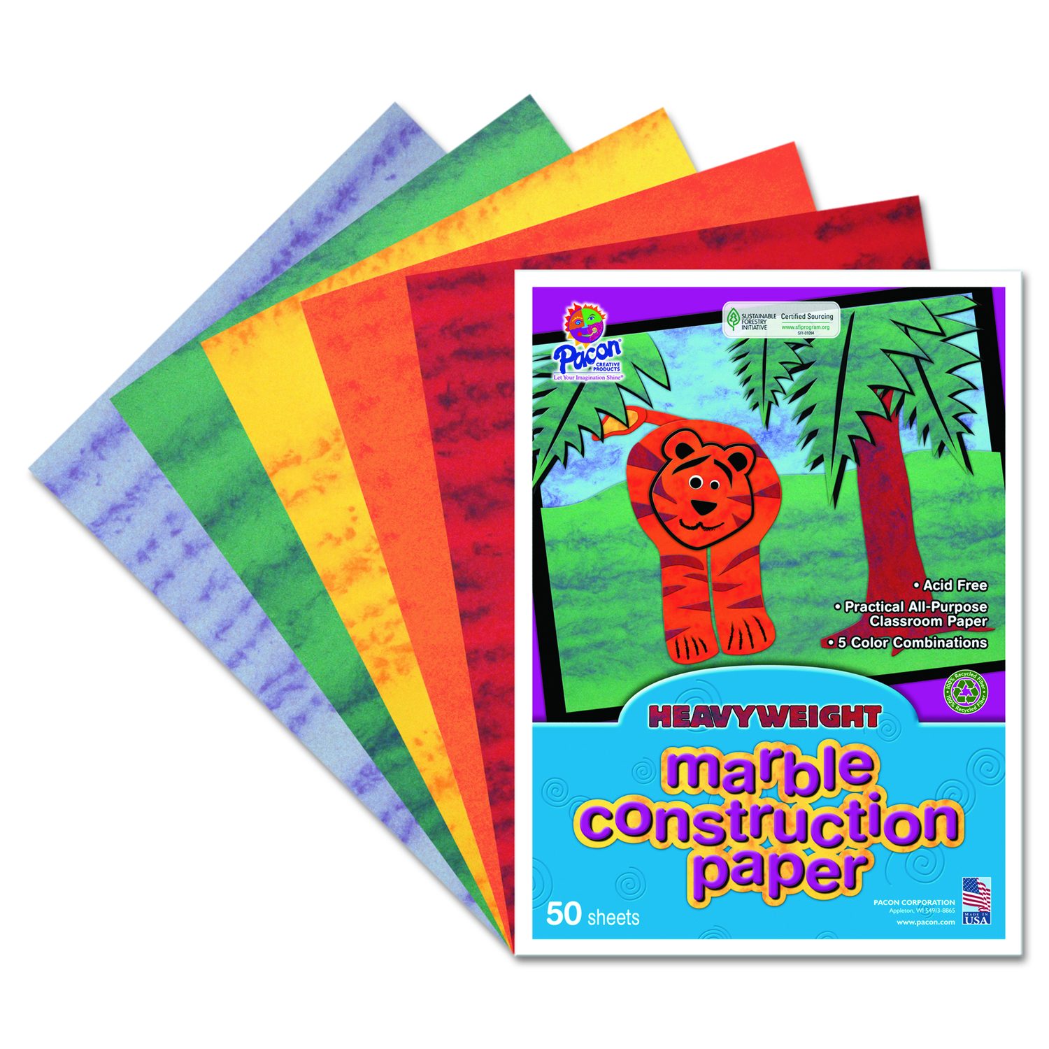 Marble Construction Paper, 76 lb, 9 x 12, Assorted Colors, 50/Pack