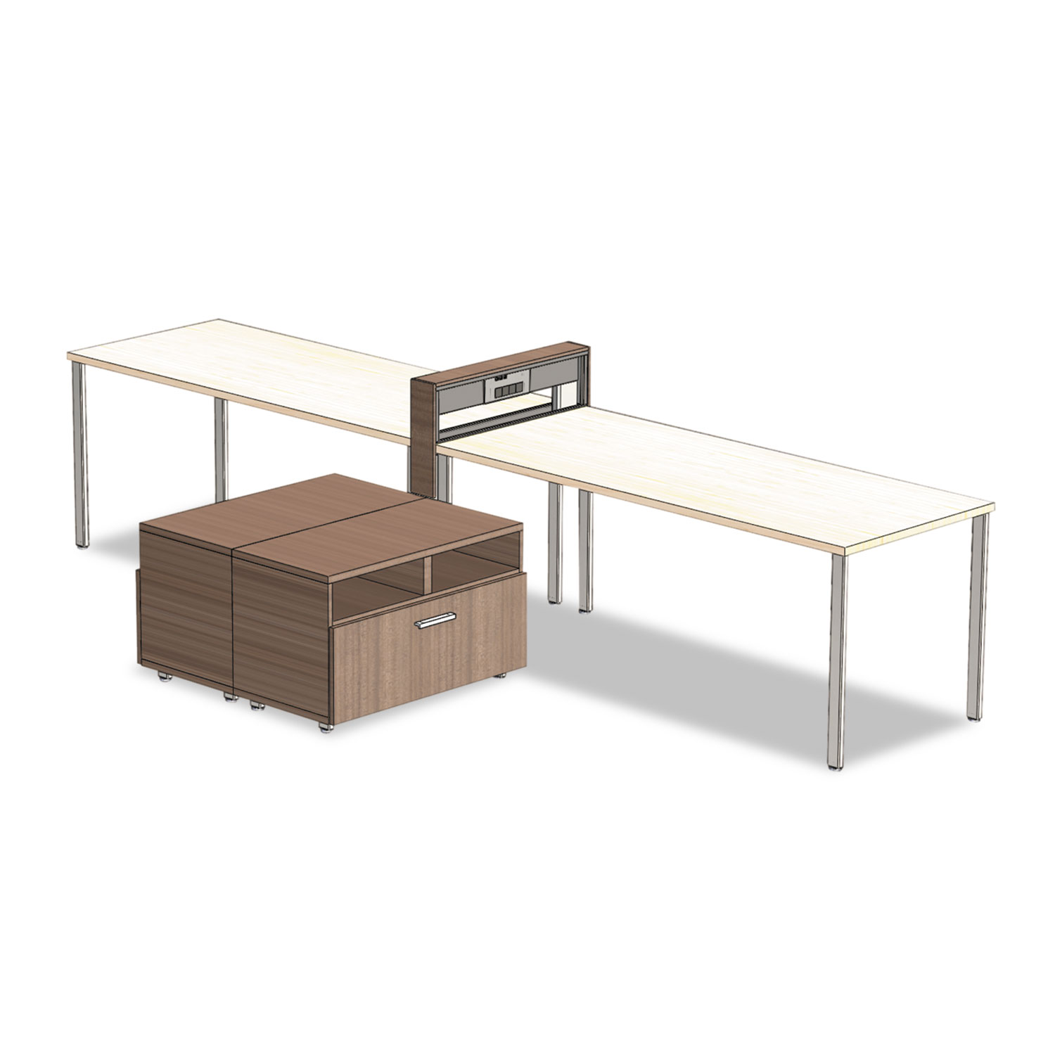 e5 2-Person Workstation w/Beltway, 123-1/2w x 73d x 29-1/2h, Summer Suede/Cocoa