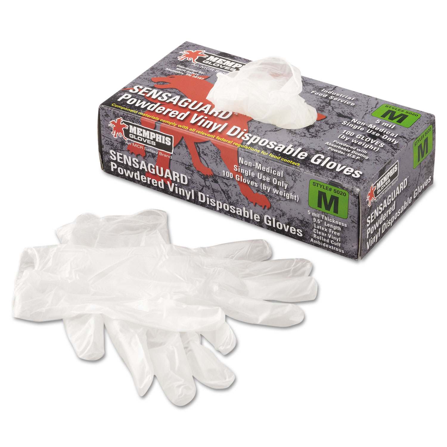  MCR Safety 5020M Disposable Vinyl Gloves, Medium, 5 mil, Industrial-Grade (MPG5020M) 