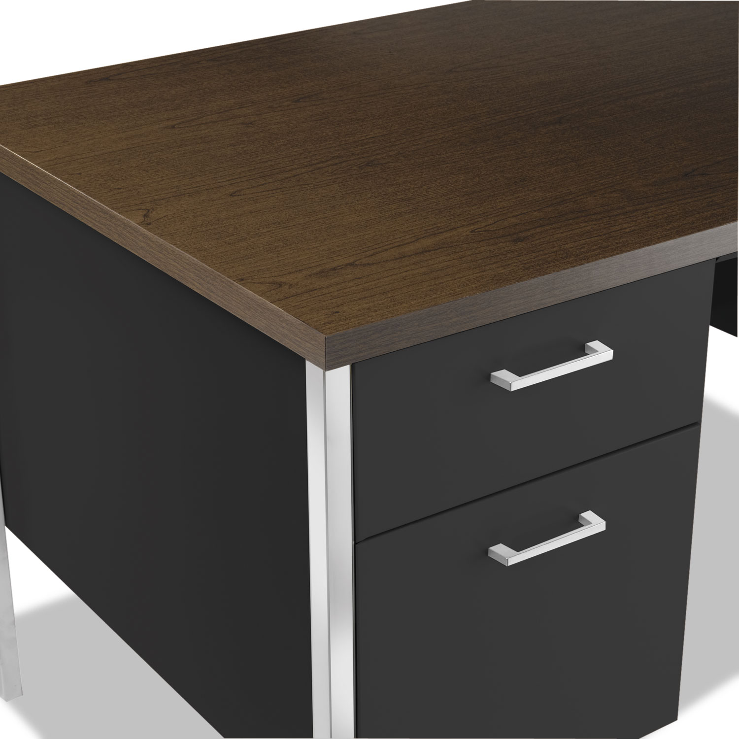 Double Pedestal Steel Desk, Metal Desk, 60w x 30d x 29-1/2h, Mocha/Black
