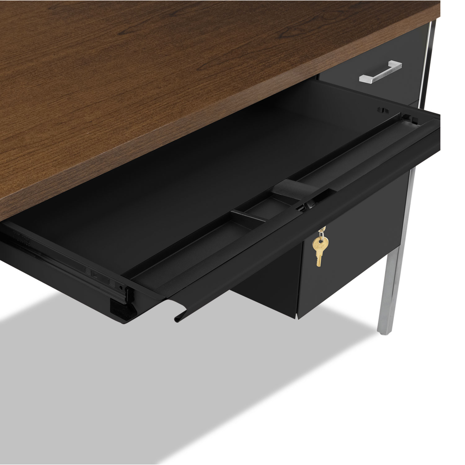 Double Pedestal Steel Desk, Metal Desk, 72w x 36d x 29-1/2h, Walnut/Black