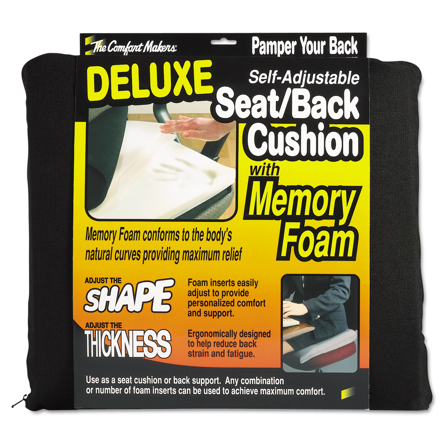 Deluxe Seat/Back Cushion with Memory Foam, 17w x 2.75d x 17.5h, Black