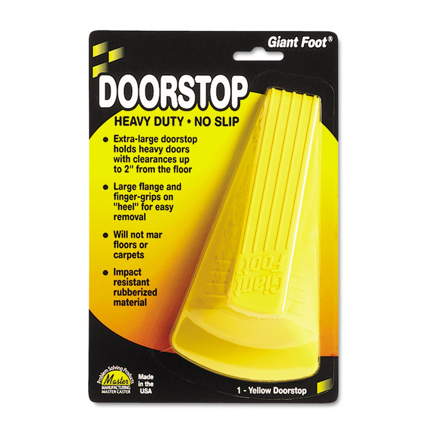  Master Caster 00966 Giant Foot Doorstop, No-Slip Rubber Wedge, 3.5w x 6.75d x 2h, Safety Yellow (MAS00966) 