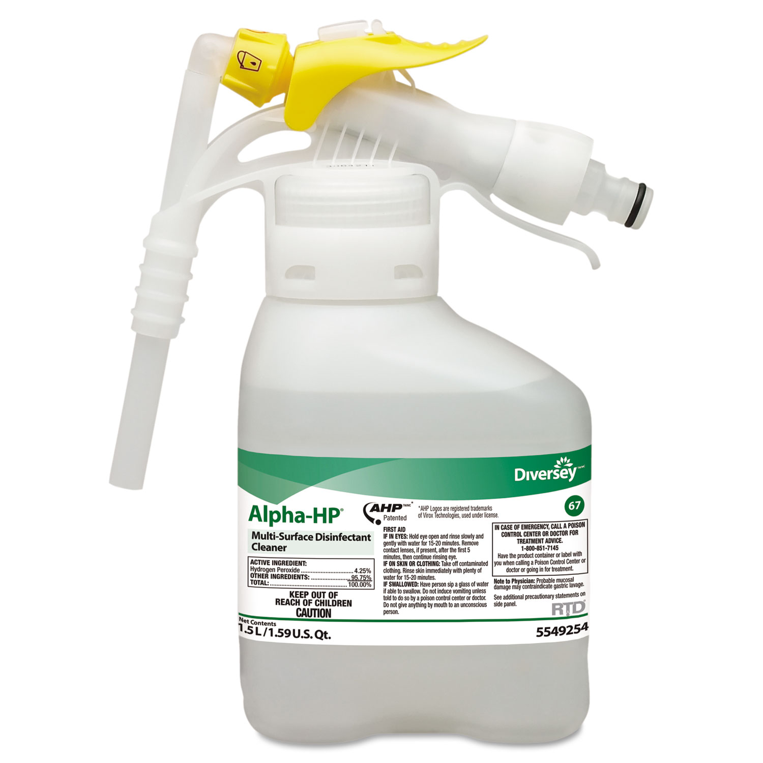  Diversey 5549254 Alpha-HP Multi-Surface Disinfectant Cleaner, Citrus Scent, 1.5L Spray Bottle UOM (DVO5549254) 
