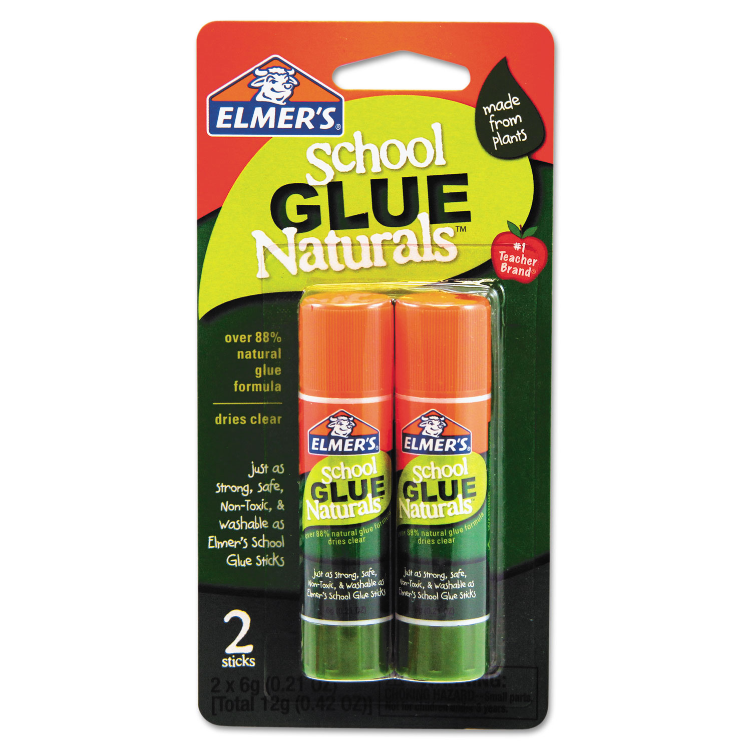  Elmer's E5044 School Glue Naturals Glue Stick, 0.21 oz, Dries Clear, 2/Pack (EPIE5044) 