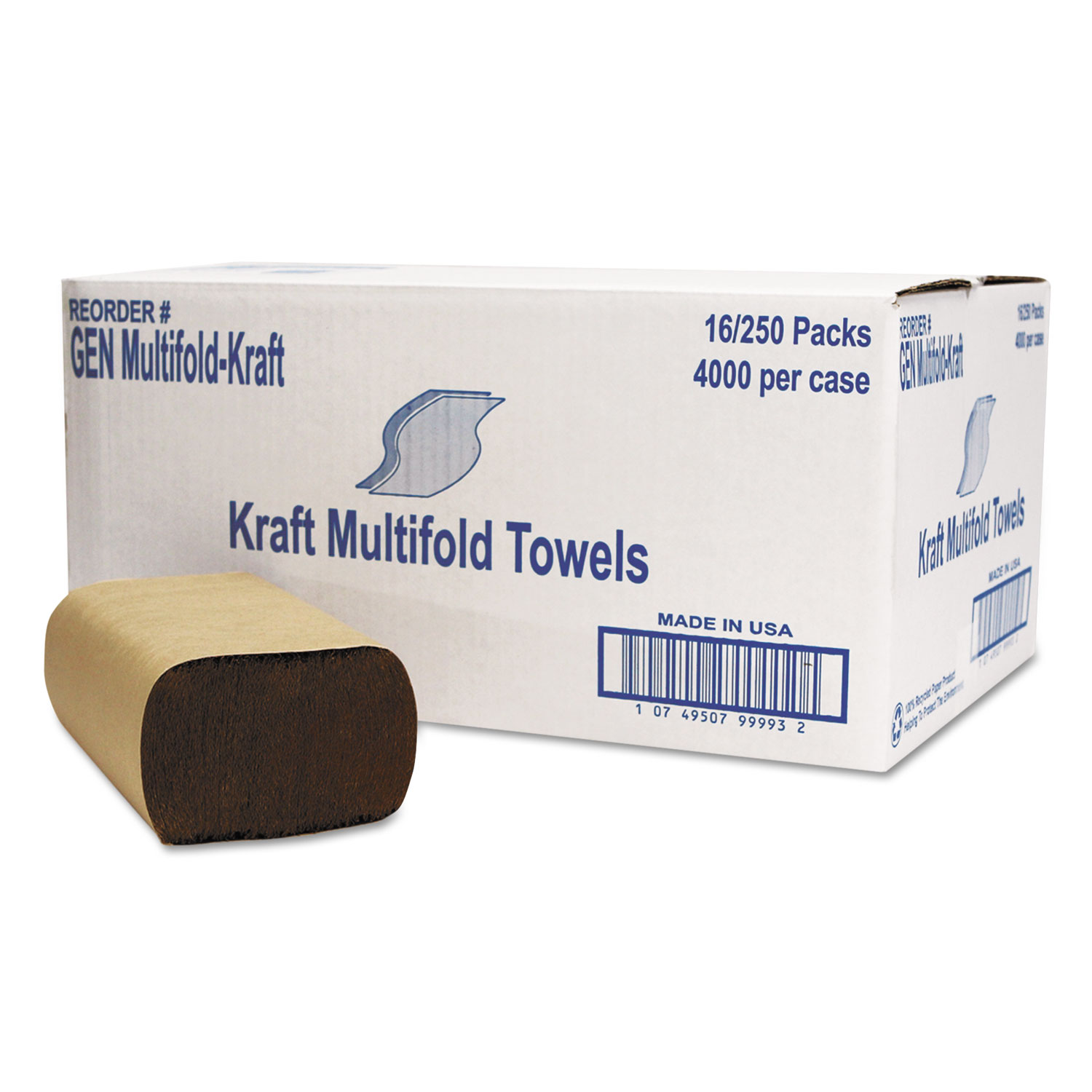  GEN GMFKTA Multifold Towel, 1-Ply, Brown, 250/Pack, 16 Packs/Carton (GENMULTIFOLDKR) 