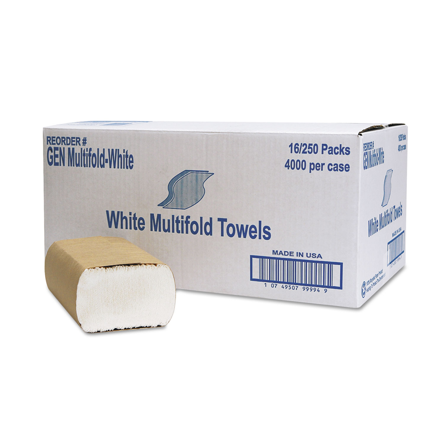  GEN GENMULTIFOLDWH Multifold Towel, 1-Ply, White, 250/Pack, 16 Packs/Carton (GENMULTIFOLDWH) 