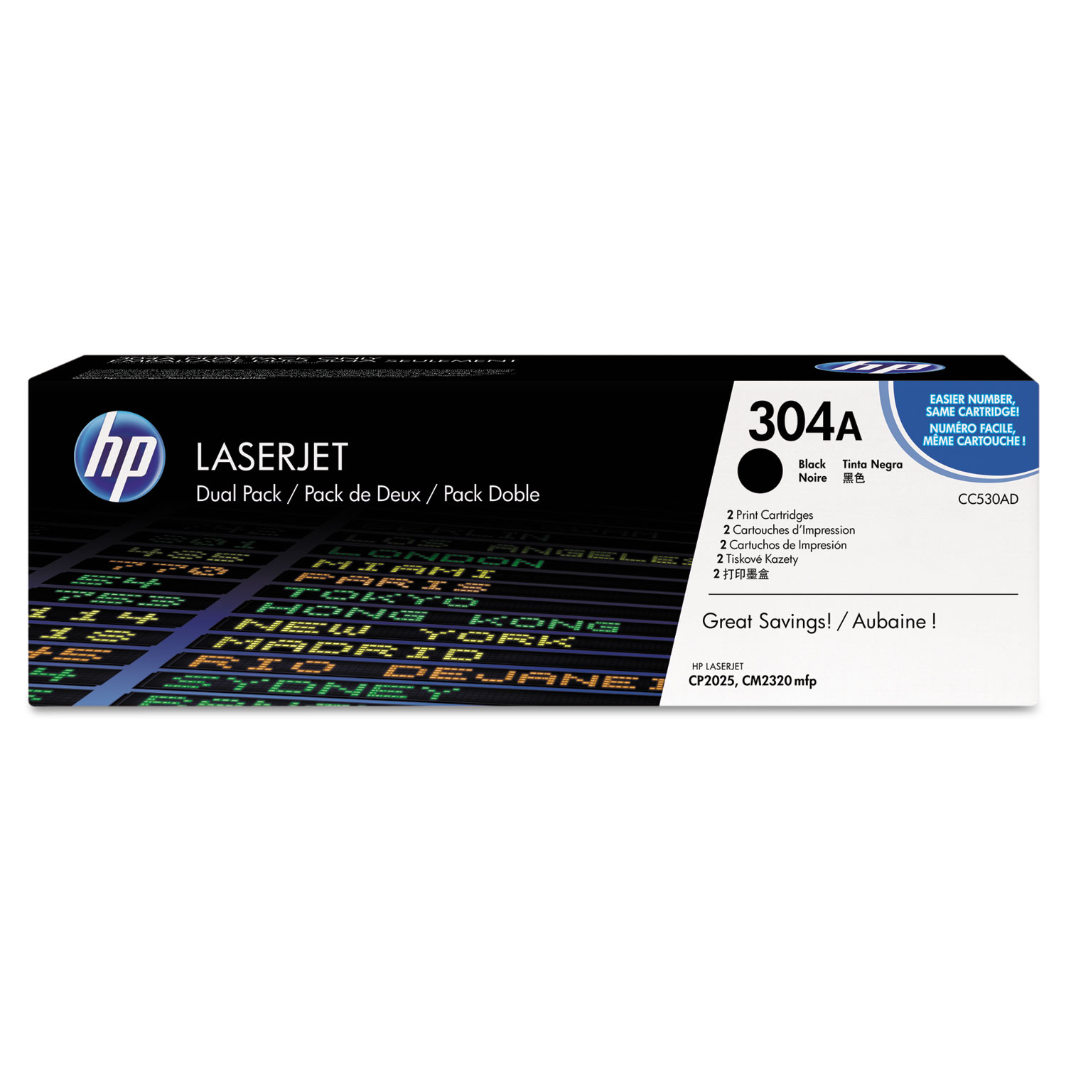  HP CC530AD HP 304A, (CC530A-D) 2-pack Black Original LaserJet Toner Cartridges (HEWCC530AD) 