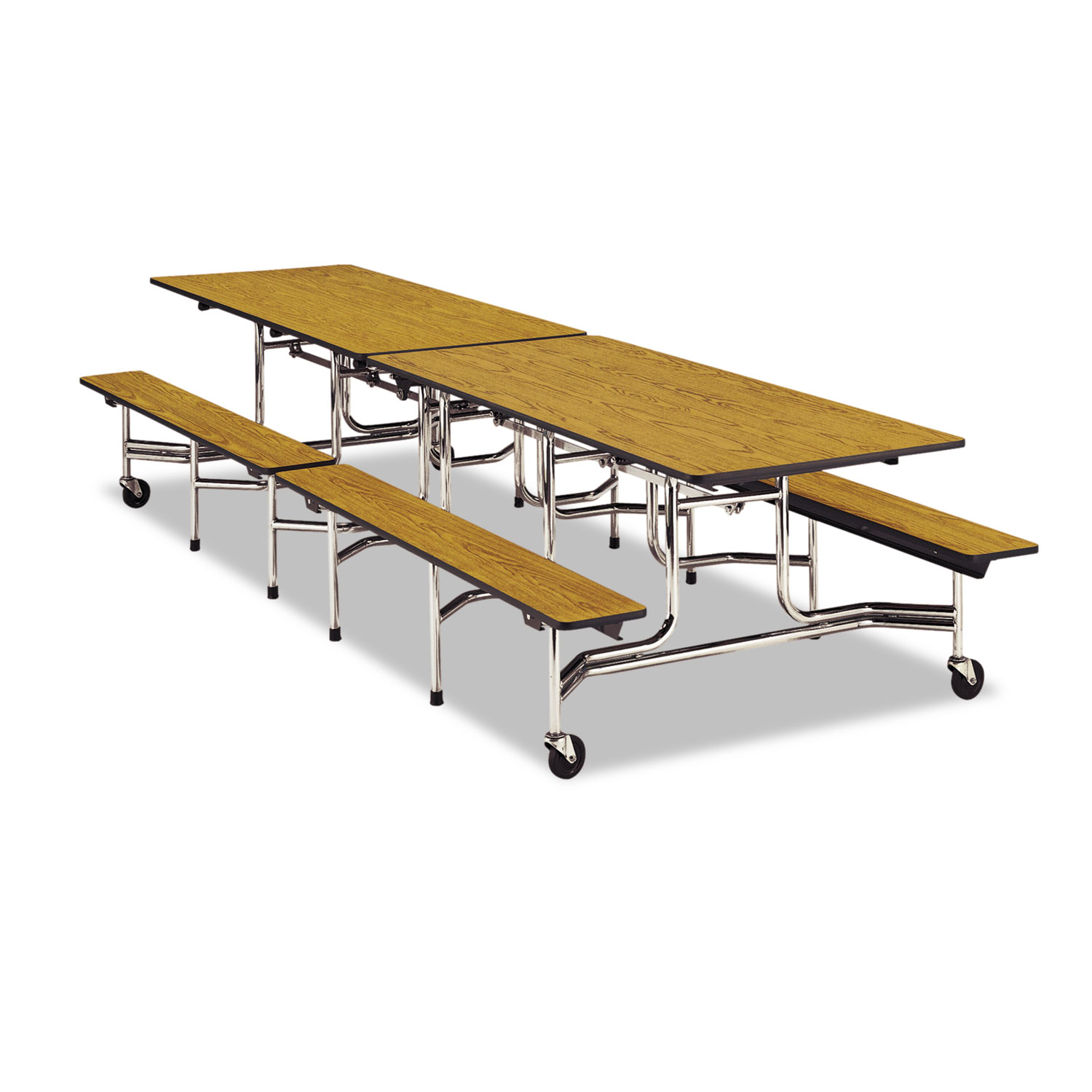 Folding Mobile Table w/Attached Seating, 144w x 30d x 29h, Gray Nebula/Chrome