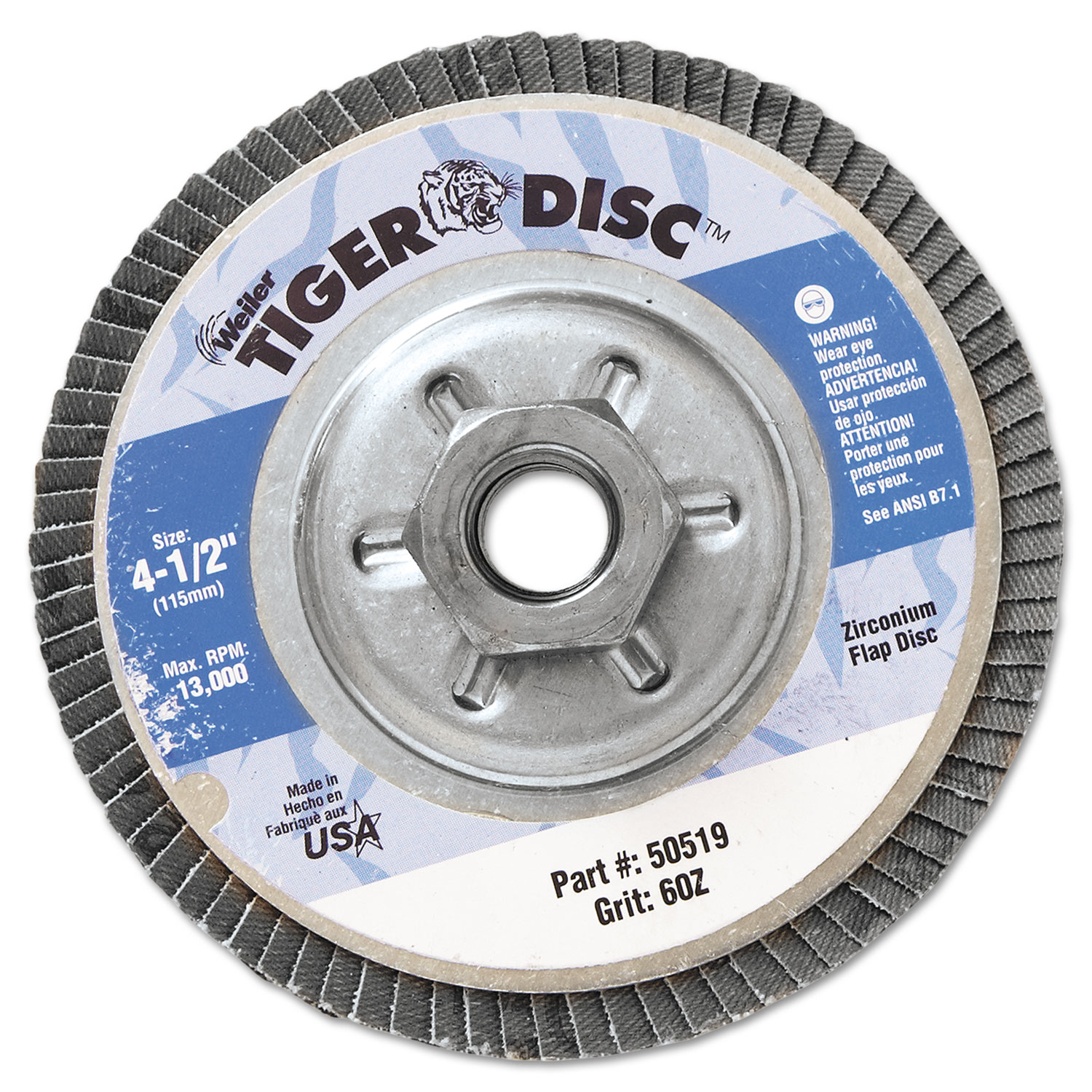 Tiger Disc Angled Style Flap Disc, 4-1/2 Diameter