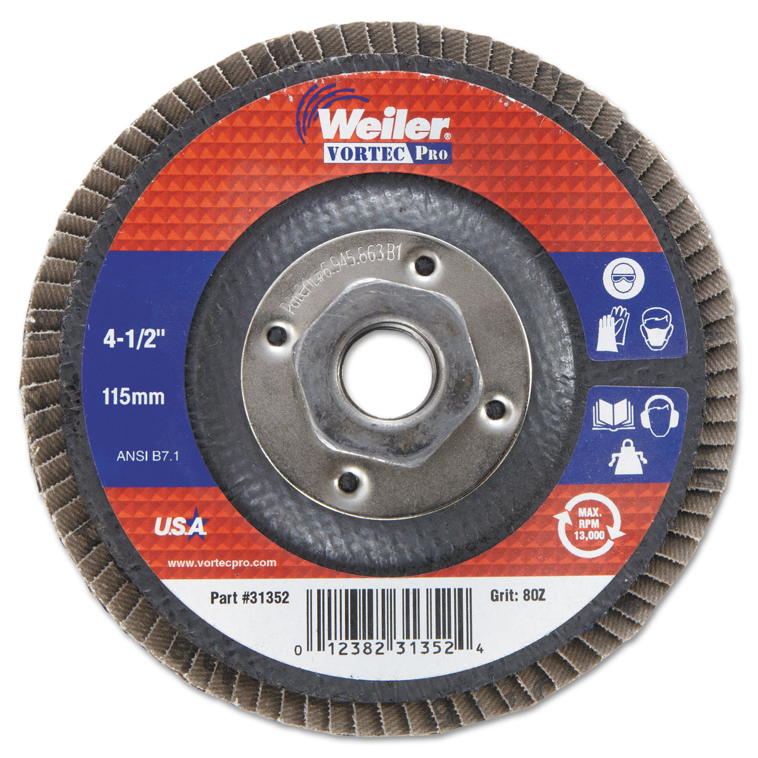 Vortec Pro Abrasive Flap Disc, 4-1/2 , 80Z, 5/8-11A.H.