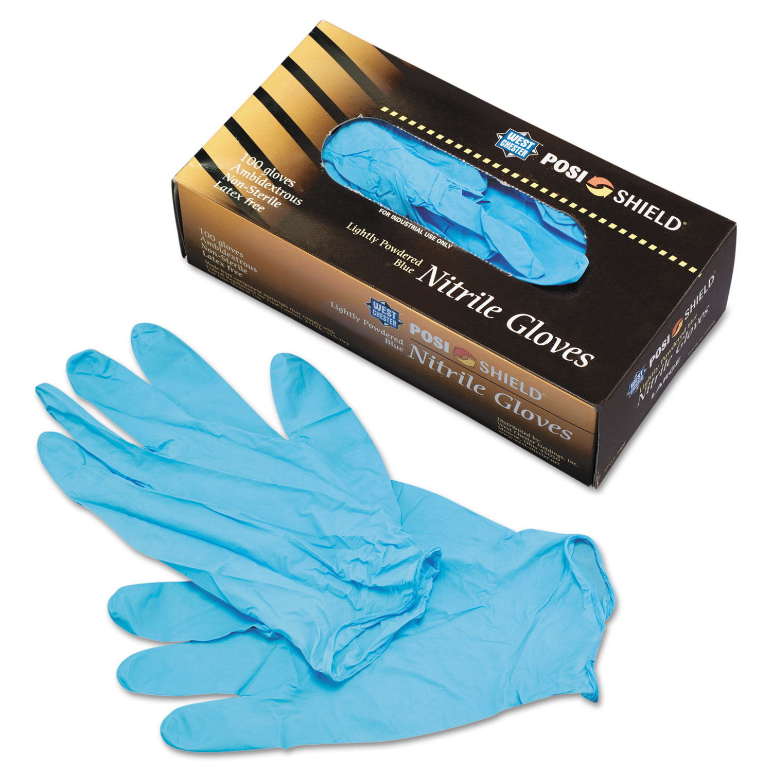  West Chester 2900/L Industrial Grade Nitrile Disposable Gloves, Powdered, Large, 100/Box (WCH2900L) 
