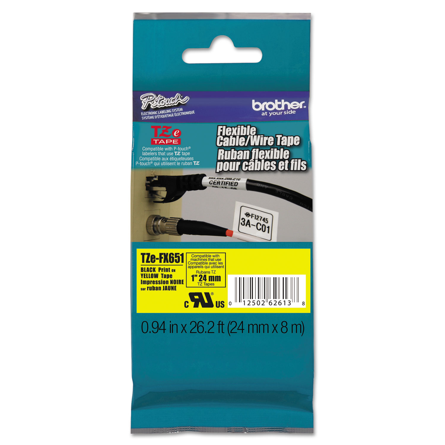 TZe Flexible Tape Cartridge for P-Touch Labelers, 1 x 26-1/5ft, Black on Yellow