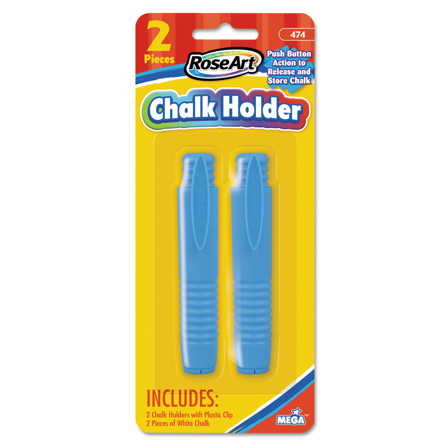 Plastic Chalk Holder with Pocket Clips, Assorted, 2/PK