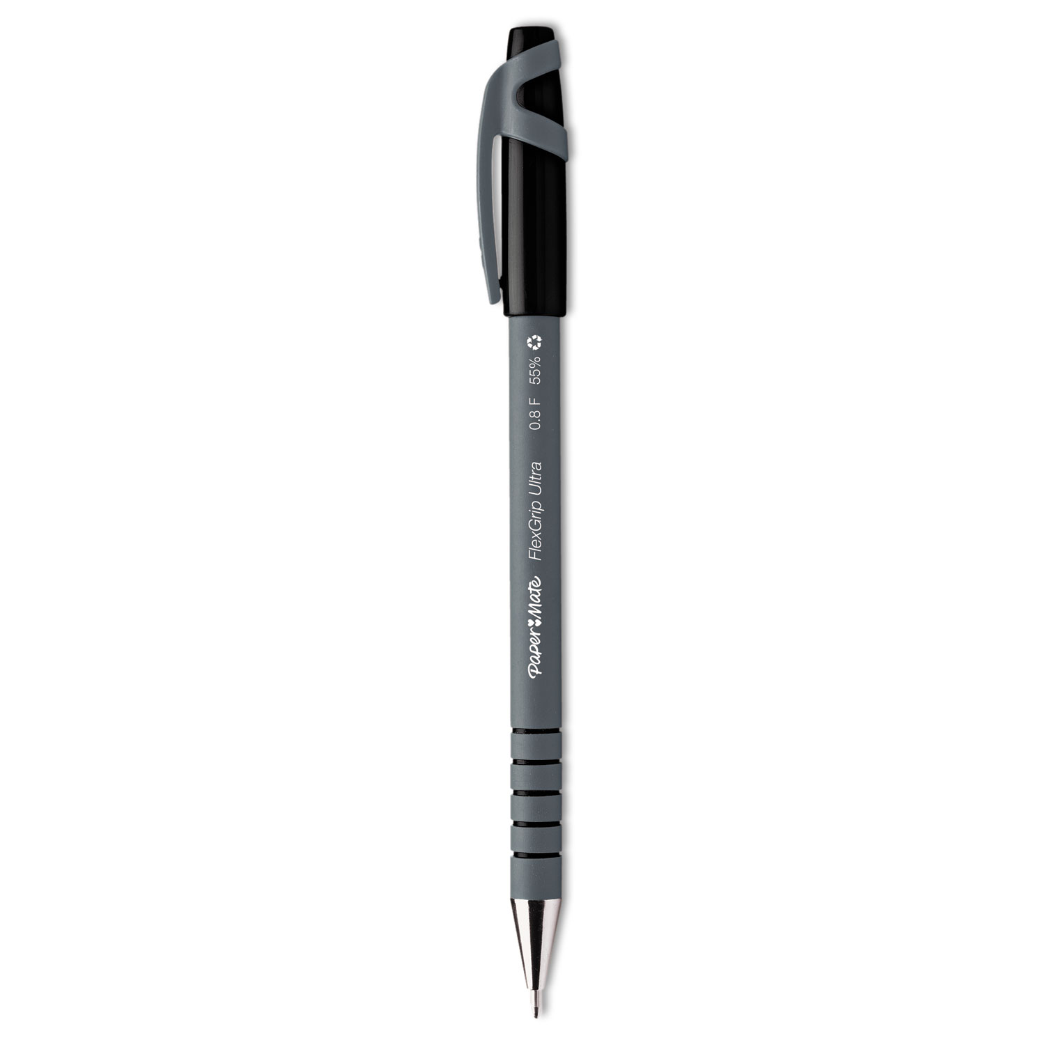 Paper Mate 9680131 FlexGrip Ultra Stick Ballpoint Pen, Fine 0.8mm, Black Ink, Gray Barrel, Dozen (PAP9680131) 