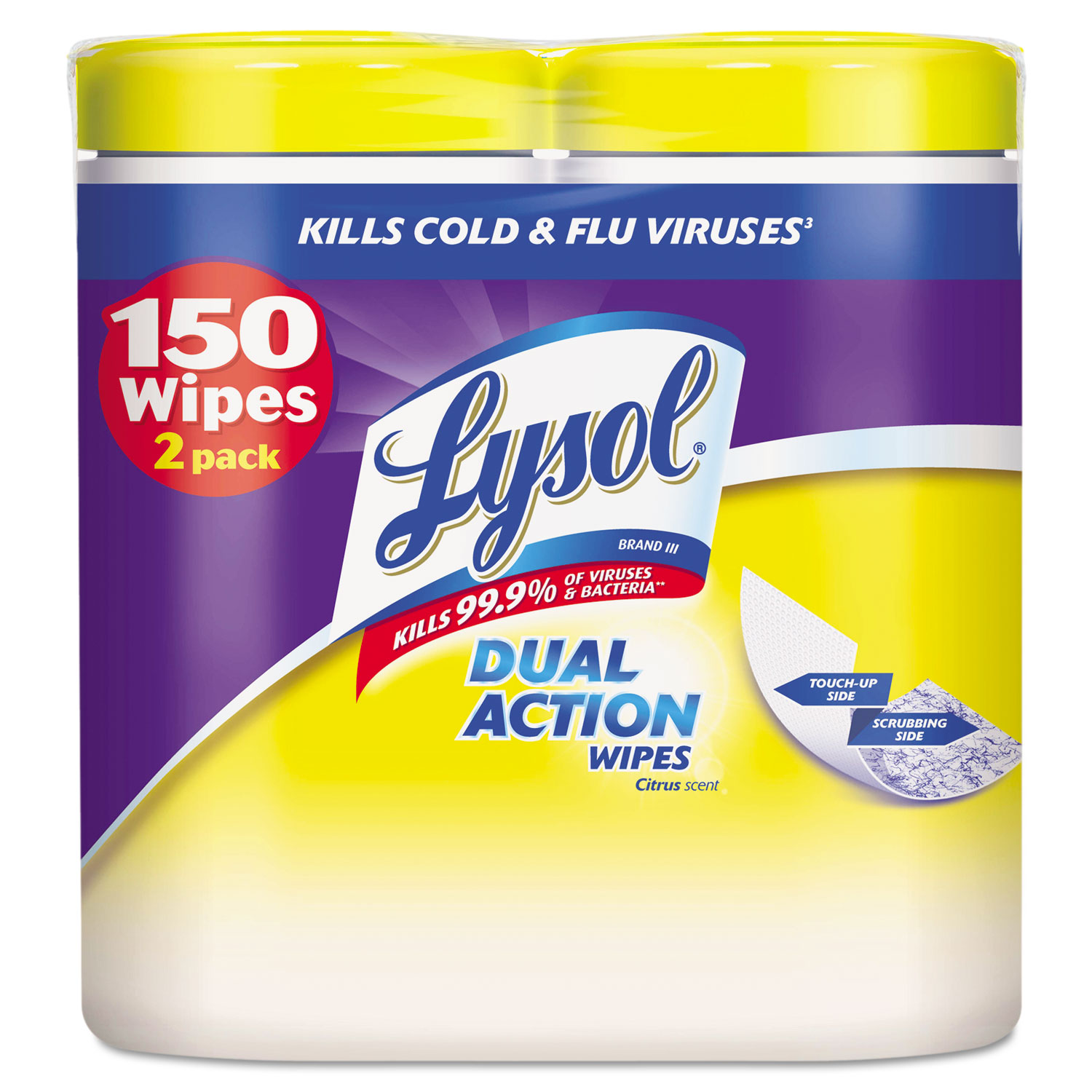 Disinfecting Wipes, Dual Action, 7 x 8, Citrus, 75/Canister, 2/Pack, 3PK/CT