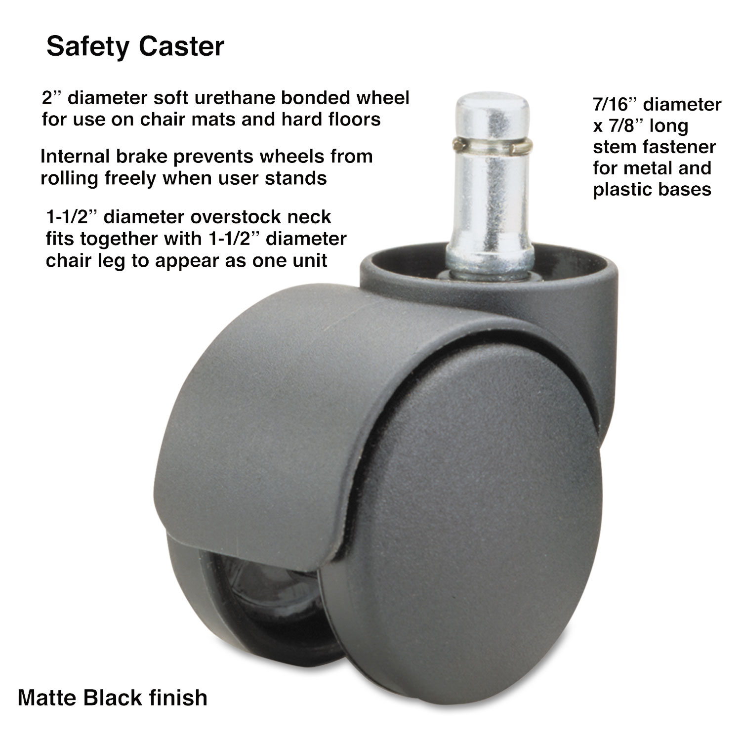  Master Caster 64335 Safety Casters, Oversize Neck Polyurethane, B Stem, 110 lbs/Caster, 5/Set (MAS64335) 