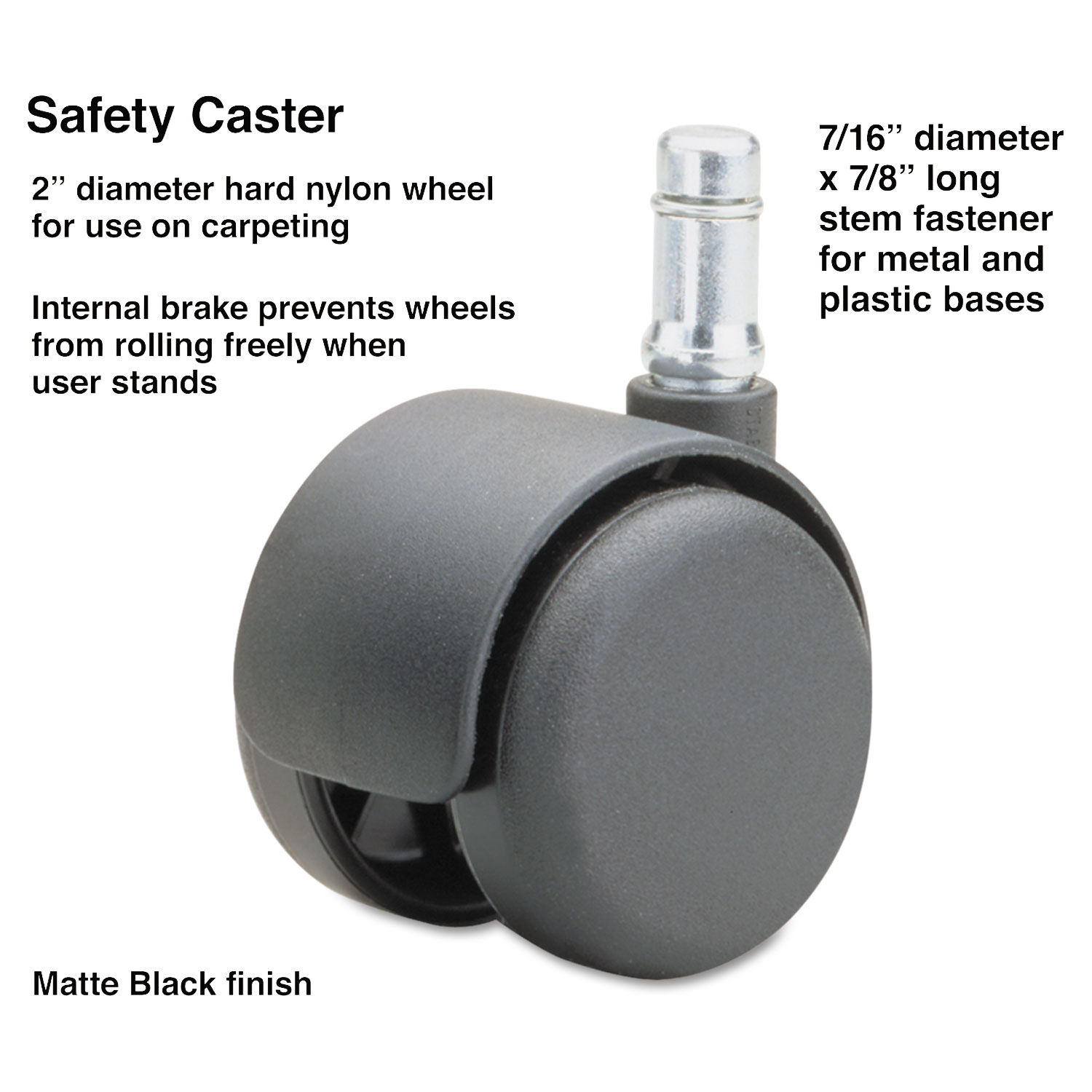  Master Caster 64234 Safety Casters, Standard Neck, Nylon, B Stem, 110 lbs/Caster, 5/Set (MAS64234) 