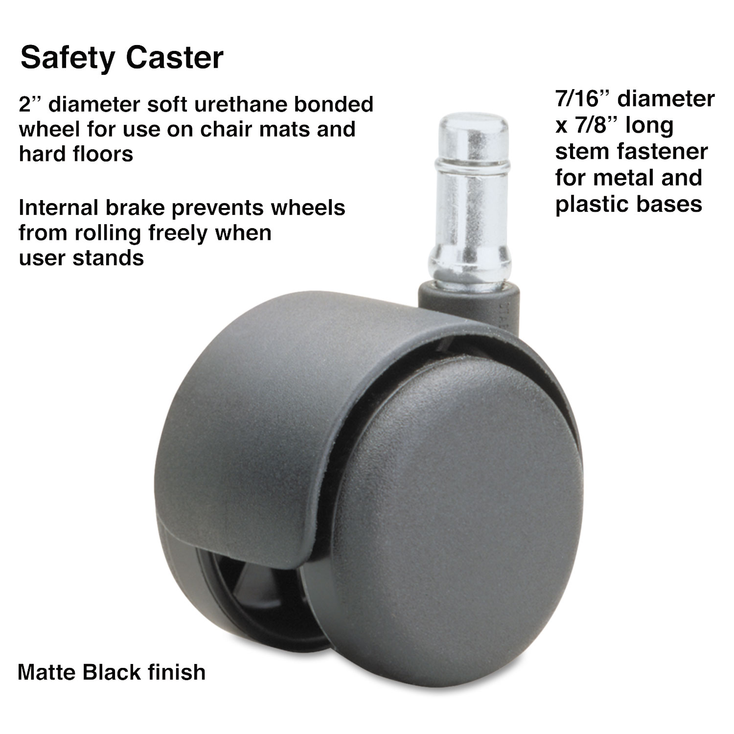  Master Caster 64334 Safety Casters,Standard Neck, Polyurethane, B Stem, 110 lbs/Caster, 5/Set (MAS64334) 
