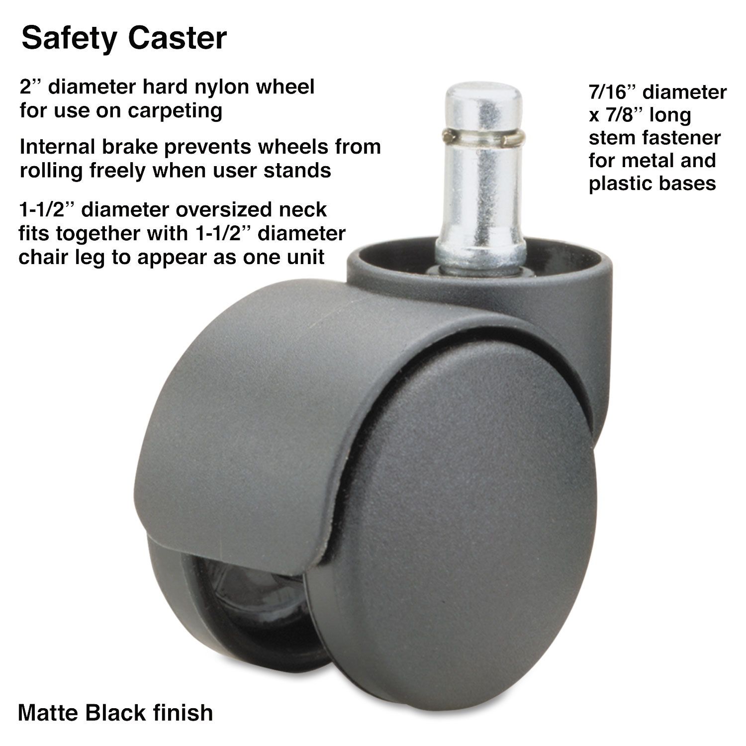  Master Caster 64235 Safety Casters,Oversize Neck, Nylon, B Stem, 110 lbs/Caster, 5/Set (MAS64235) 