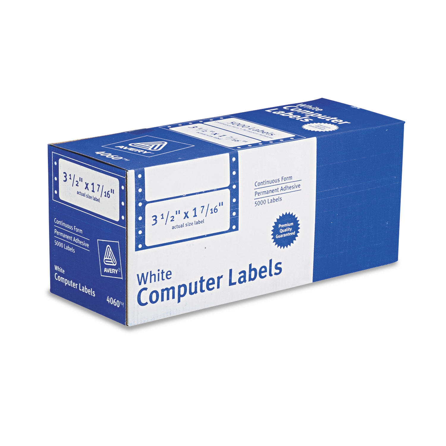 Dot Matrix Mailing Labels, 1 Across, 1 7/16 x 3 1/2, White, 5000/Box