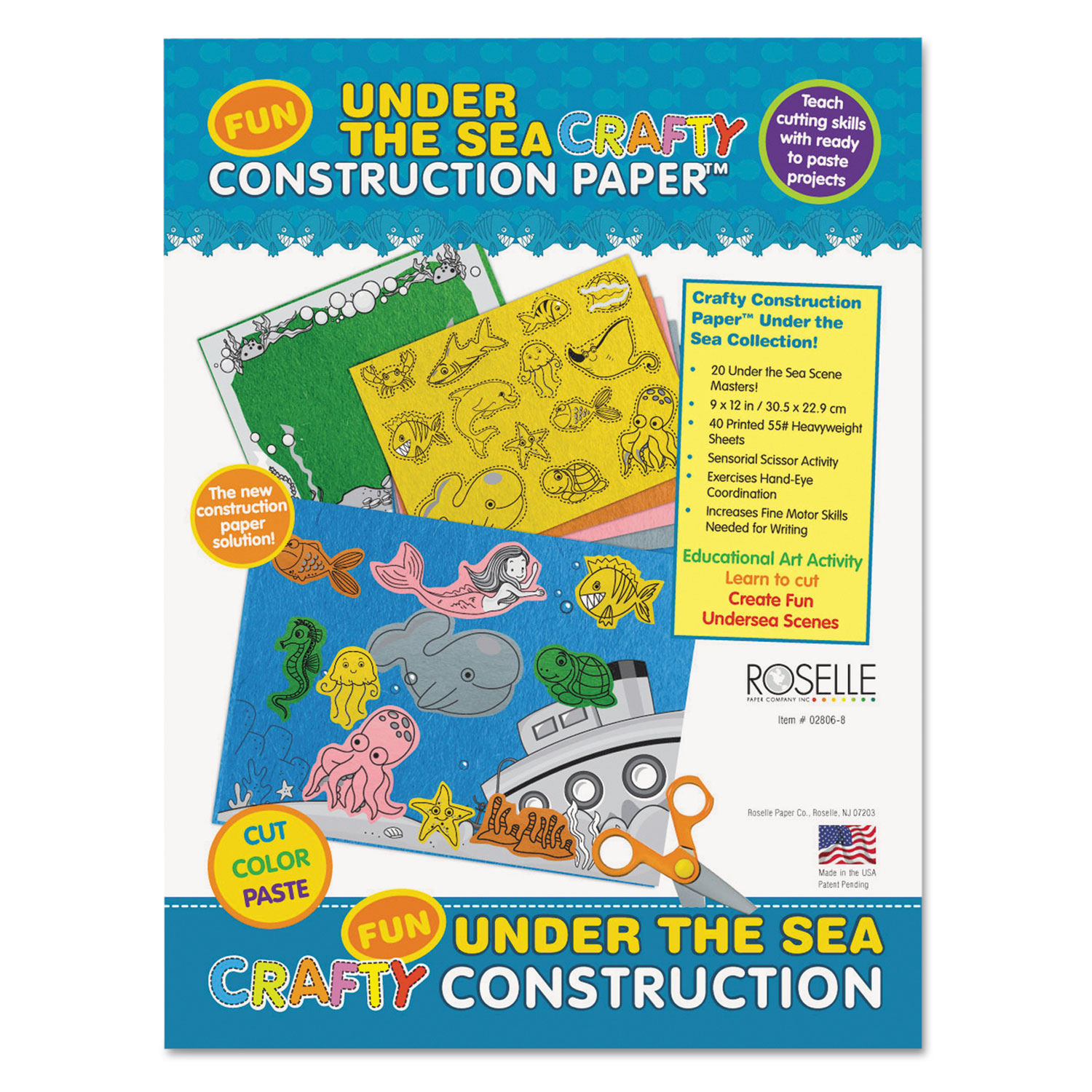 Crafty Printed Construction Paper, 55 lbs., 9 x 12, Under The Sea, 40 Sheets/Pad