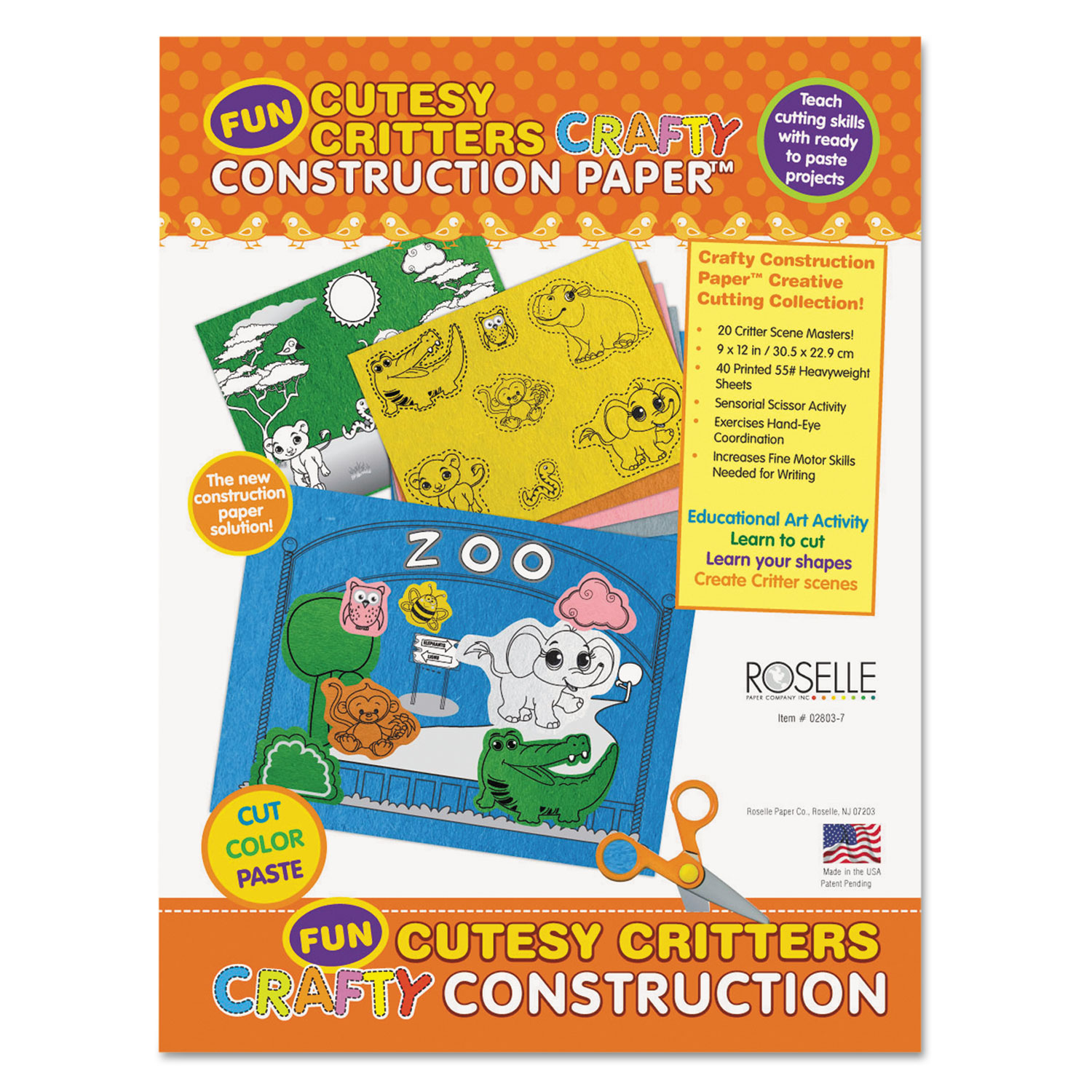 Crafty Printed Construction Paper, 55 lbs., 9 x 12, Cutesy Critters, 40 Shts/Pad