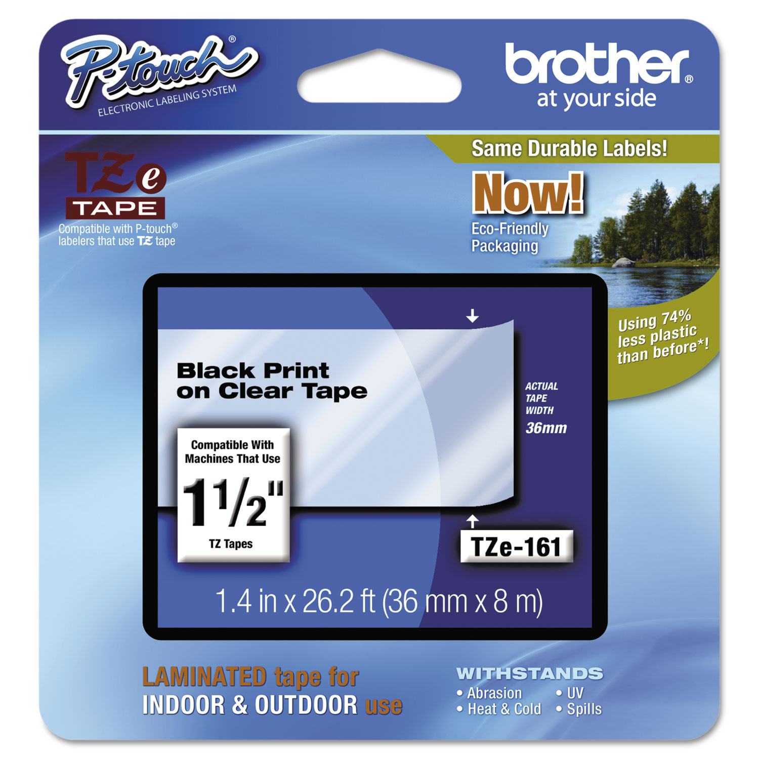  Brother P-Touch TZE161 TZe Standard Adhesive Laminated Labeling Tape, 1.4 x 26.2 ft, Black on Clear (BRTTZE161) 
