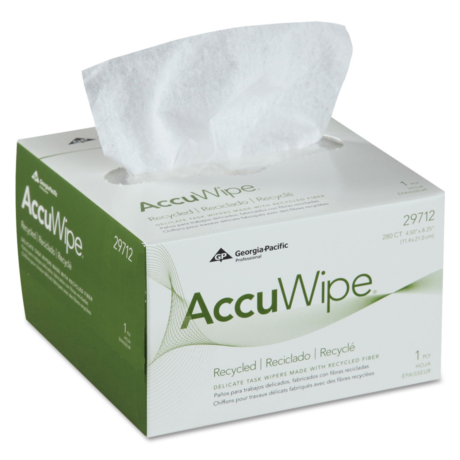  Georgia Pacific Professional 29712 AccuWipe Recycled One-Ply Delicate Task Wipers, 4 1/2 x 8 1/4, White, 280/Box (GPC29712) 