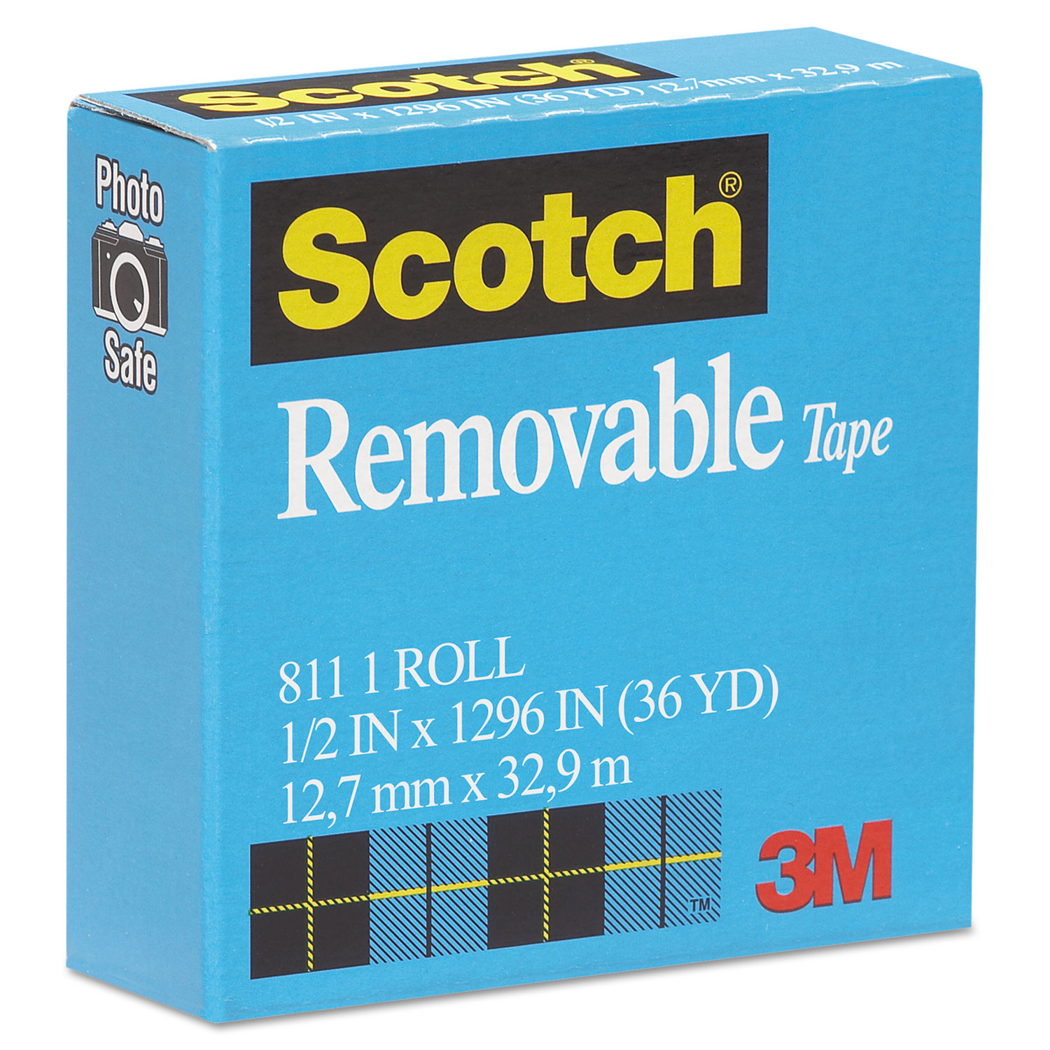  Scotch 811 Removable Tape, 1 Core, 0.5 x 36 yds, Transparent (MMM811121296) 