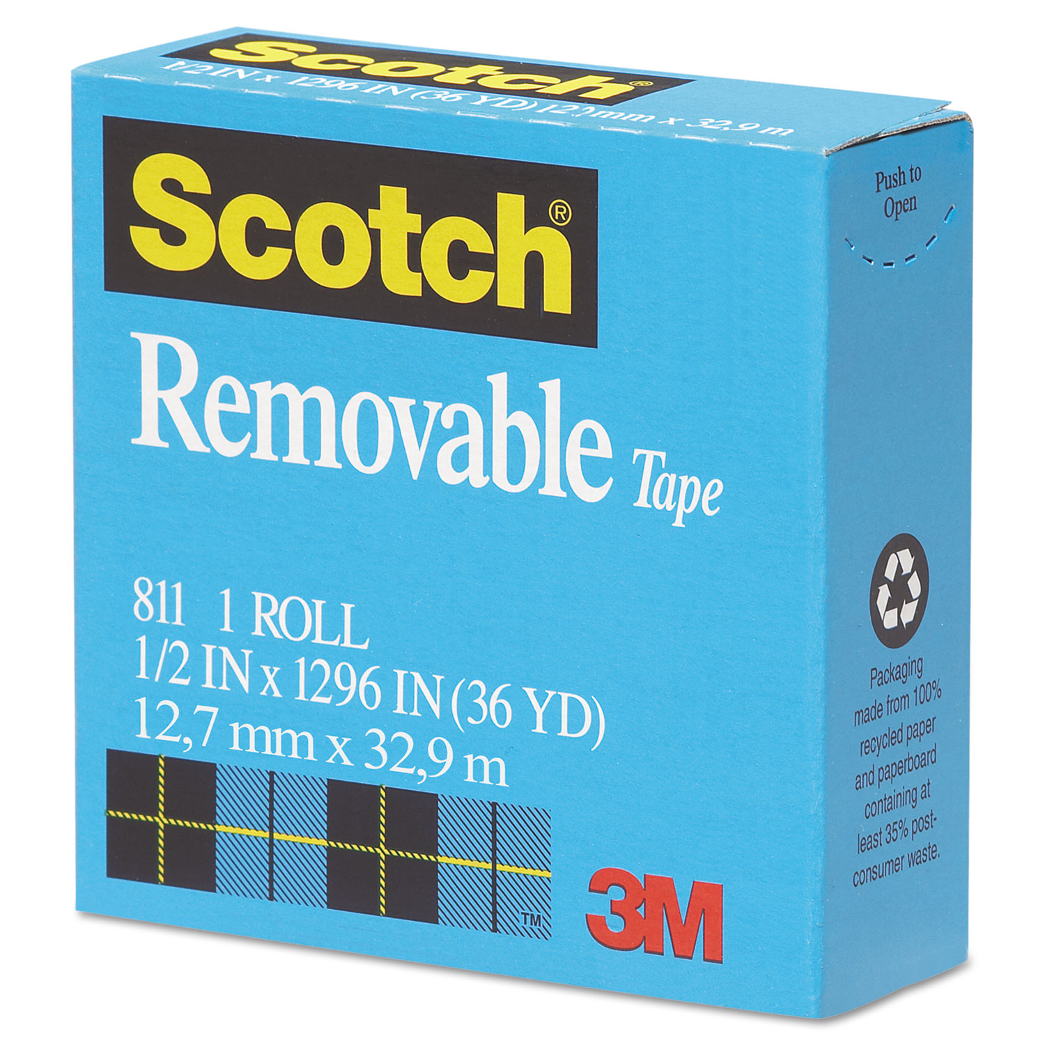 Removable Tape, 1/2 x 1296, 1 Core, Transparent