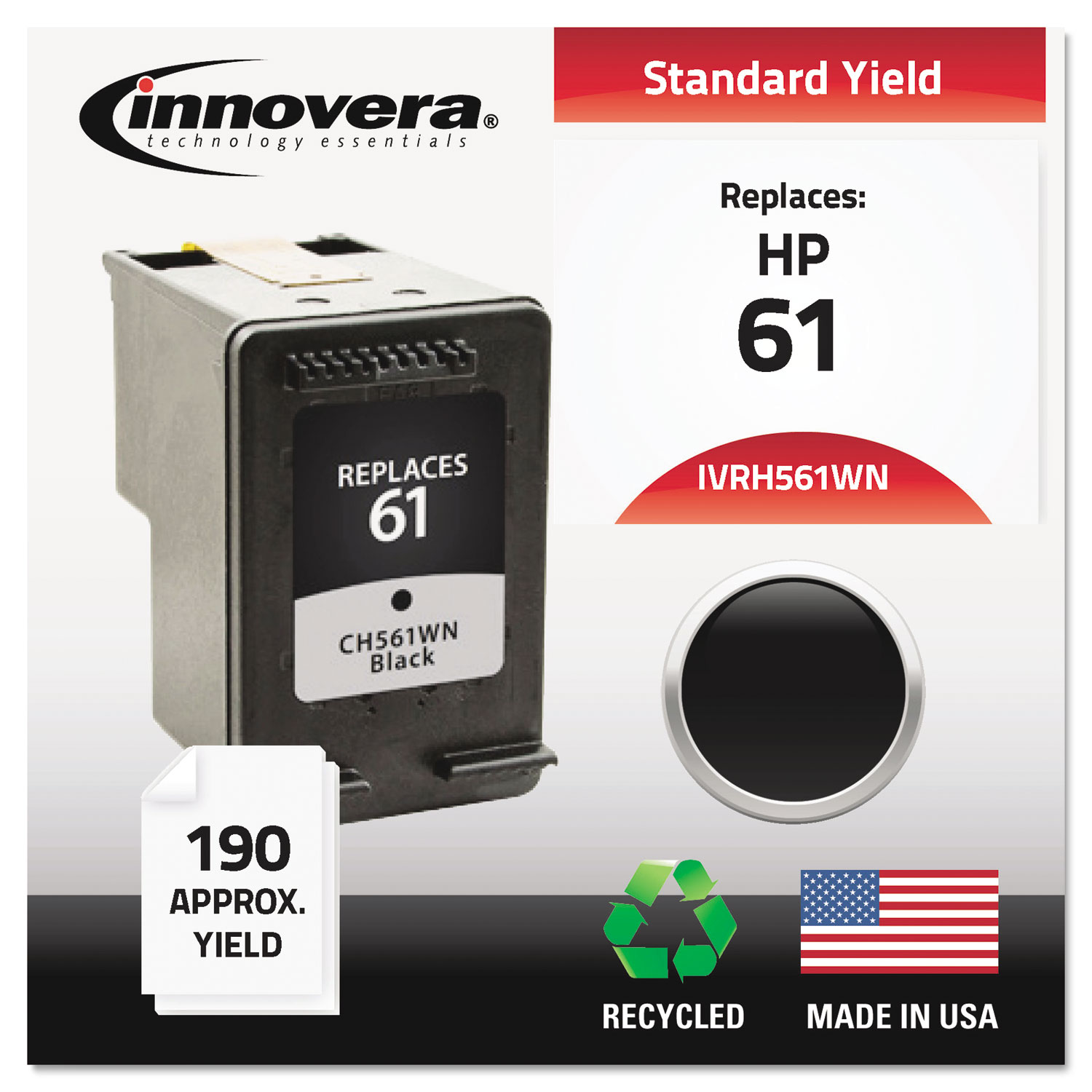  Innovera IVRH561WN Remanufactured CH561WN (61) Ink, 200 Page-Yield, Black (IVRH561WN) 