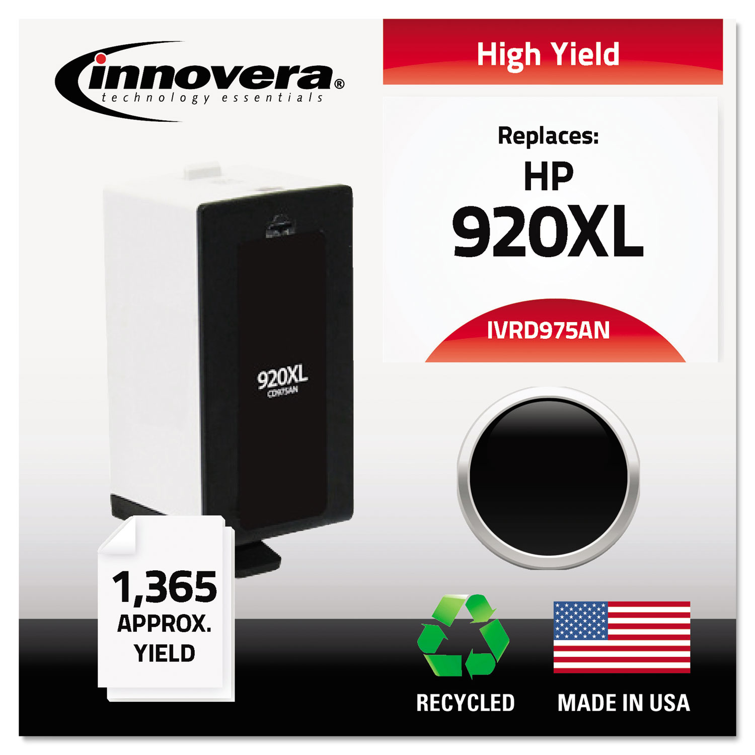  Innovera IVRD975AN Remanufactured CD975AN (920XL) High-Yield Ink, 1200 Page-Yield, Black (IVRD975ANC) 