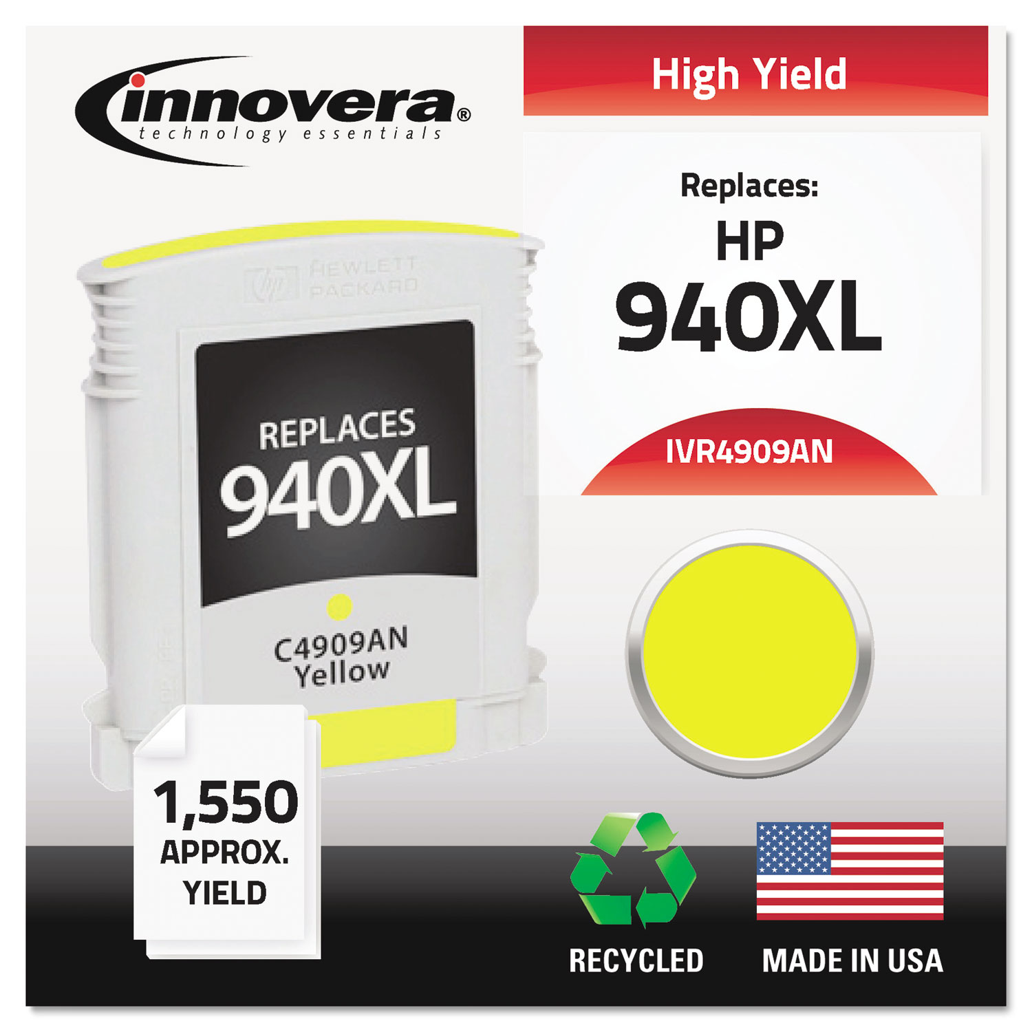 Remanufactured C4909AN (940XL) High-Yield Ink, 1400 Page-Yield, Yellow