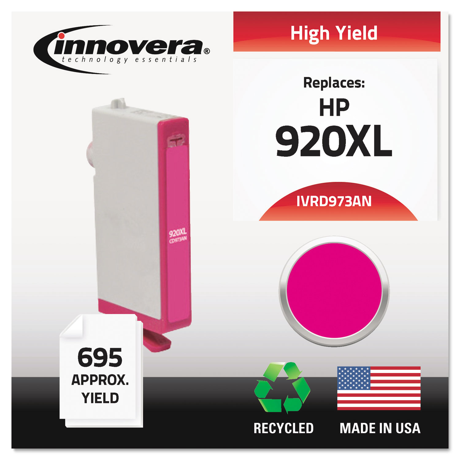  Innovera IVRD973AN Remanufactured CD973AN (920XL) High-Yield Ink, 700 Page-Yield, Magenta (IVRD973ANC) 
