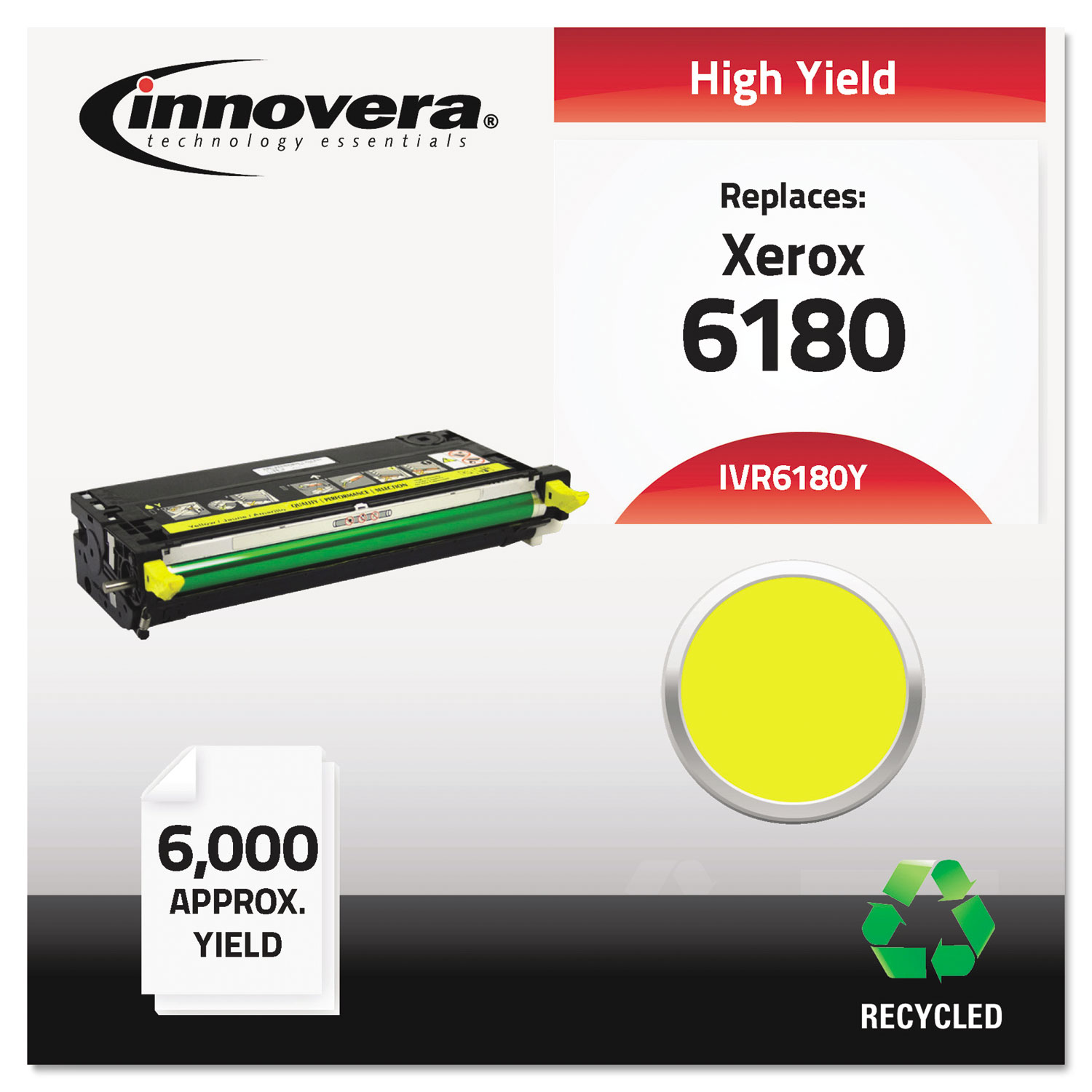  Innovera IVR6180Y Remanufactured 113R00725 (6180) High-Yield Toner, 6000 Page-Yield, Yellow (IVR6180Y) 