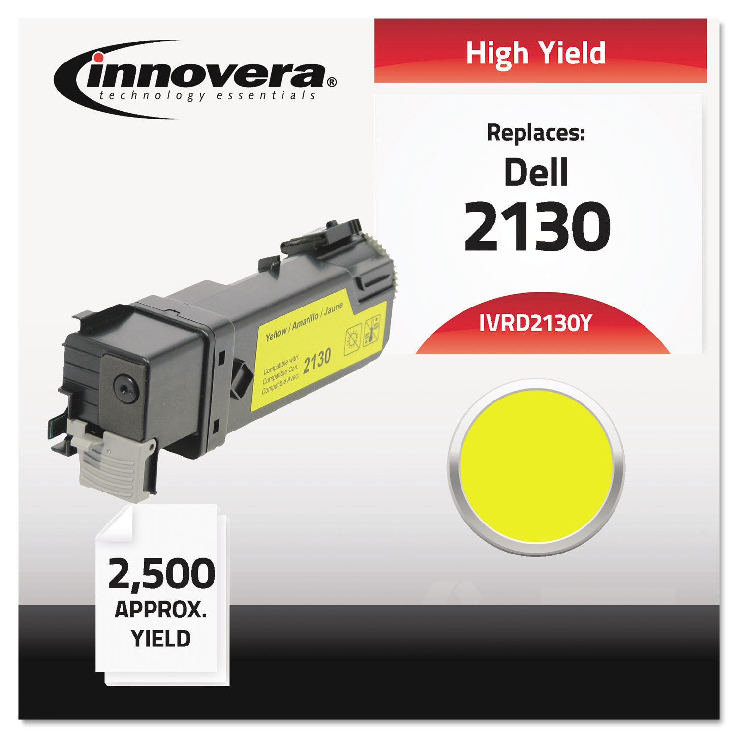  Innovera IVRD2130Y Remanufactured 330-1438 (2130) High-Yield Toner, 2500 Page-Yield, Yellow (IVRD2130Y) 