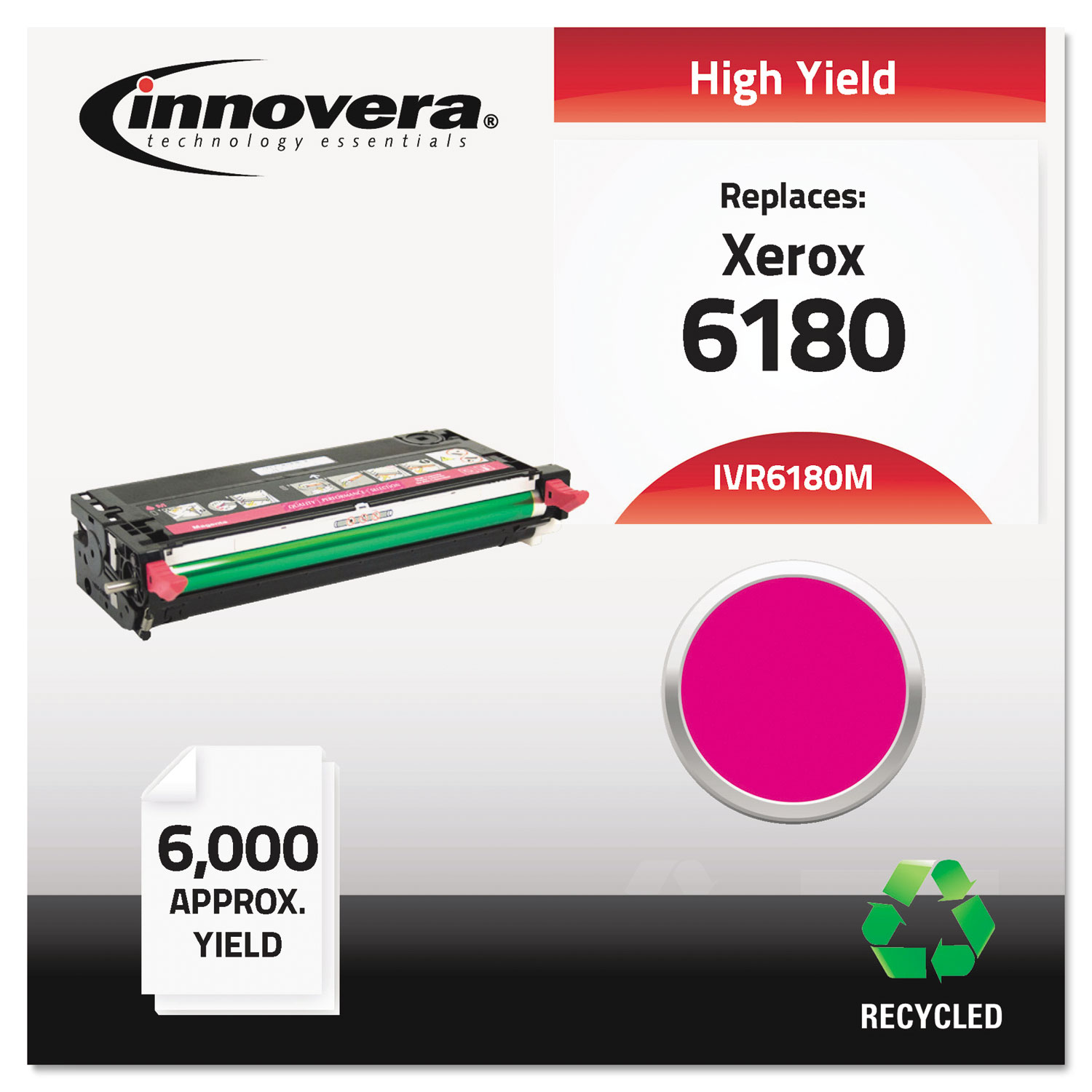 Remanufactured 113R00724 (6180) High-Yield Toner, 6000 Page-Yield, Magenta