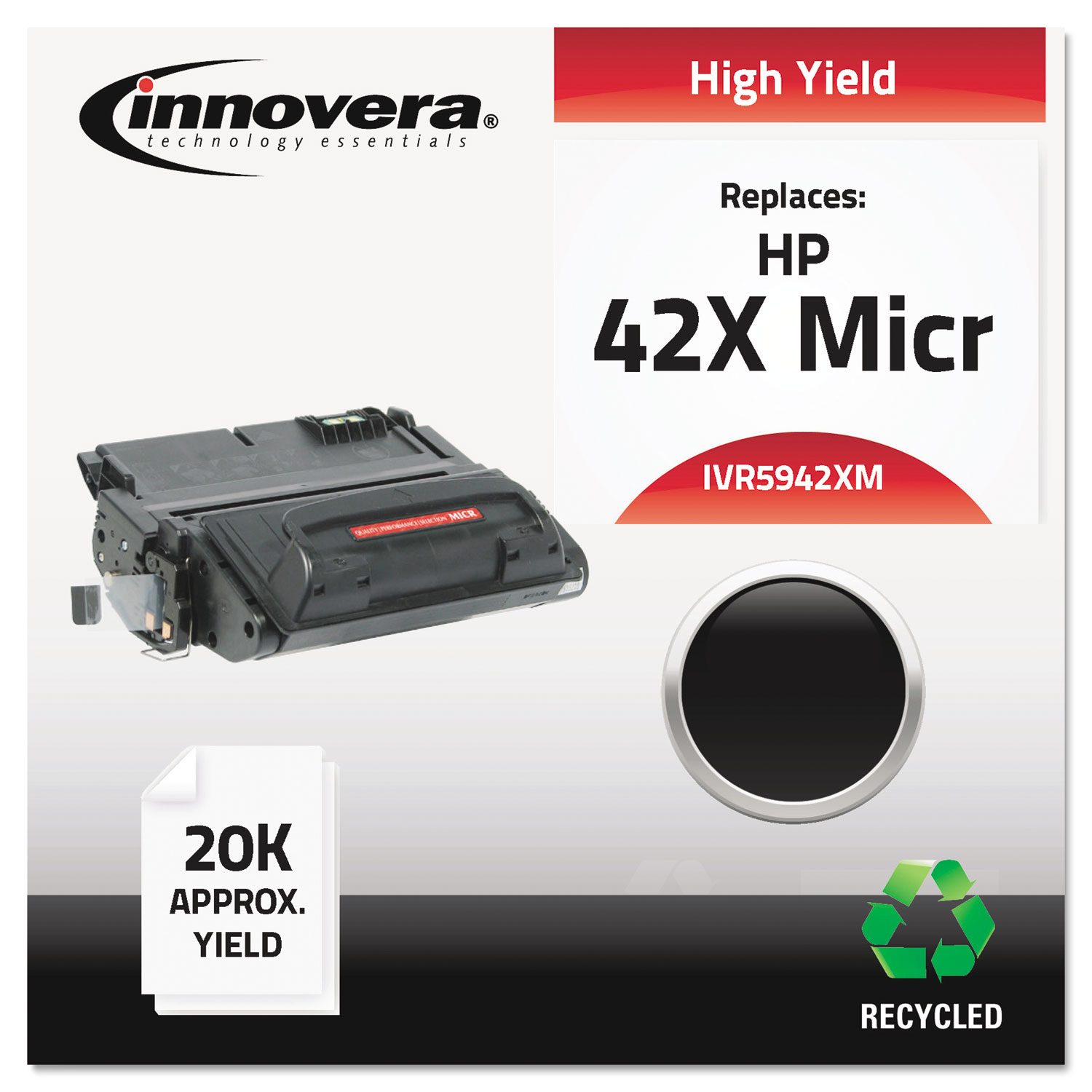 Remanufactured Q5942X(M) (42XM) High-Yield MICR Toner, Black