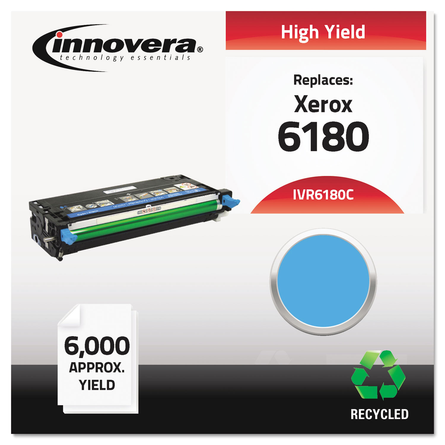 Remanufactured 113R00723 (6180) High-Yield Toner, 6000 Page-Yield, Cyan