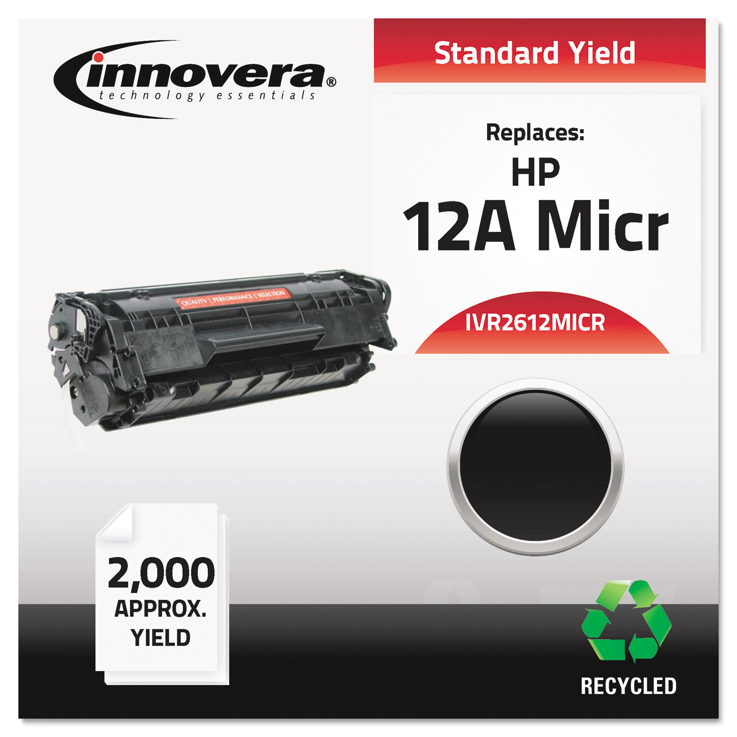  Innovera IVR2612MICR Remanufactured Q2612A(M) (12AM) MICR Toner, 2000 Page-Yield, Black (IVR2612MICR) 