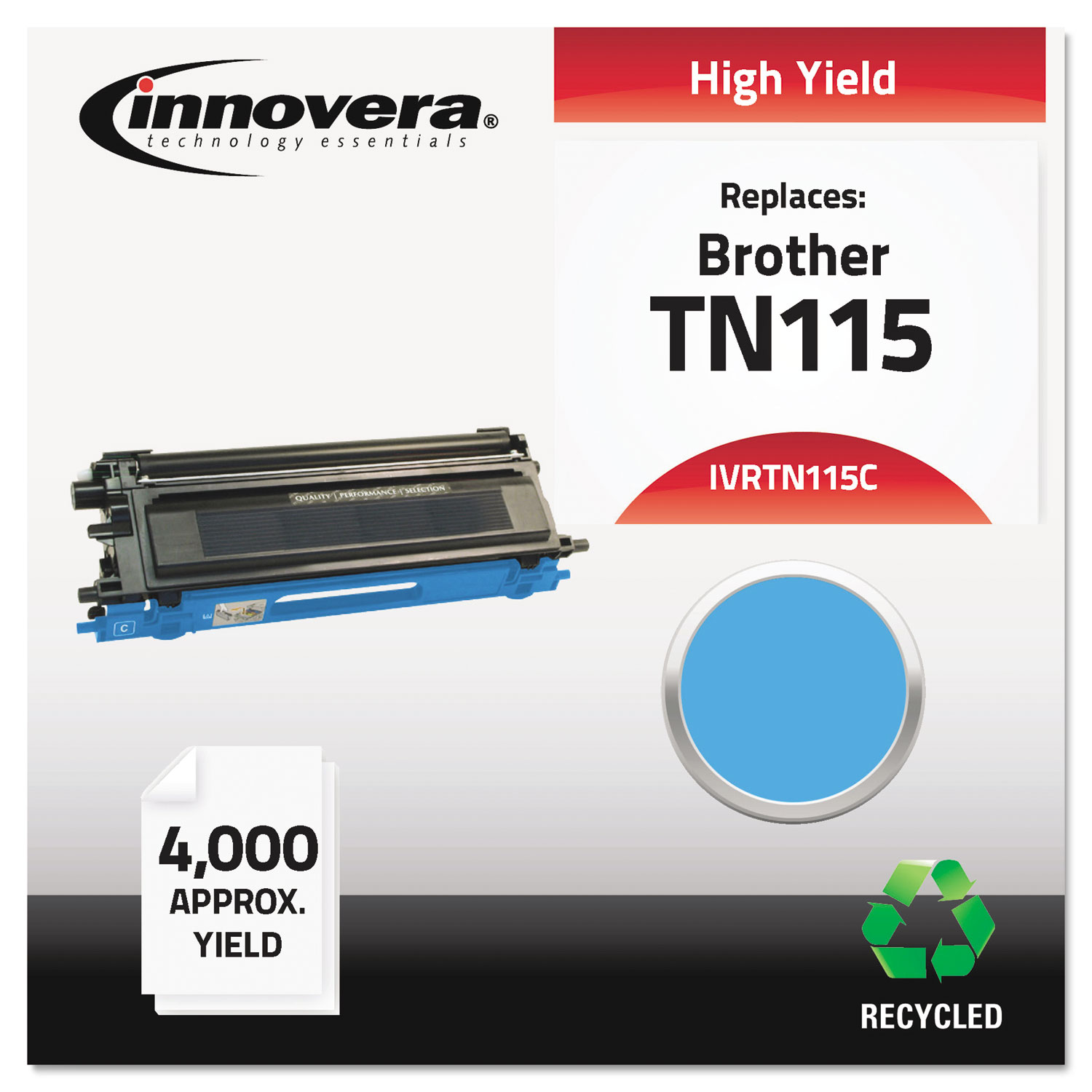  Innovera IVRTN115C Remanufactured TN115C High-Yield Toner, 4000 Page-Yield, Cyan (IVRTN115C) 