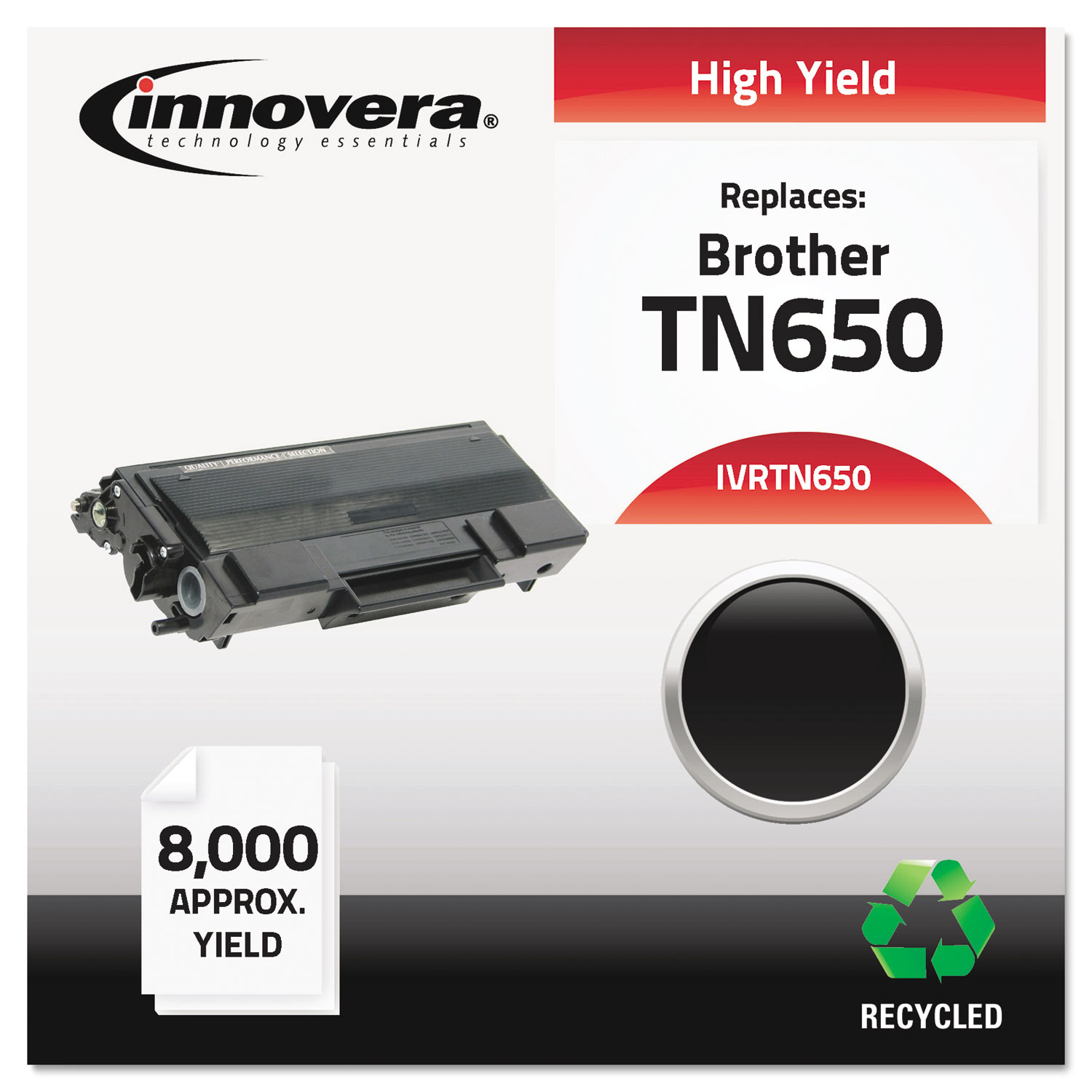  Innovera IVRTN650 Remanufactured TN650 High-Yield Toner, 8000 Page-Yield, Black (IVRTN650) 