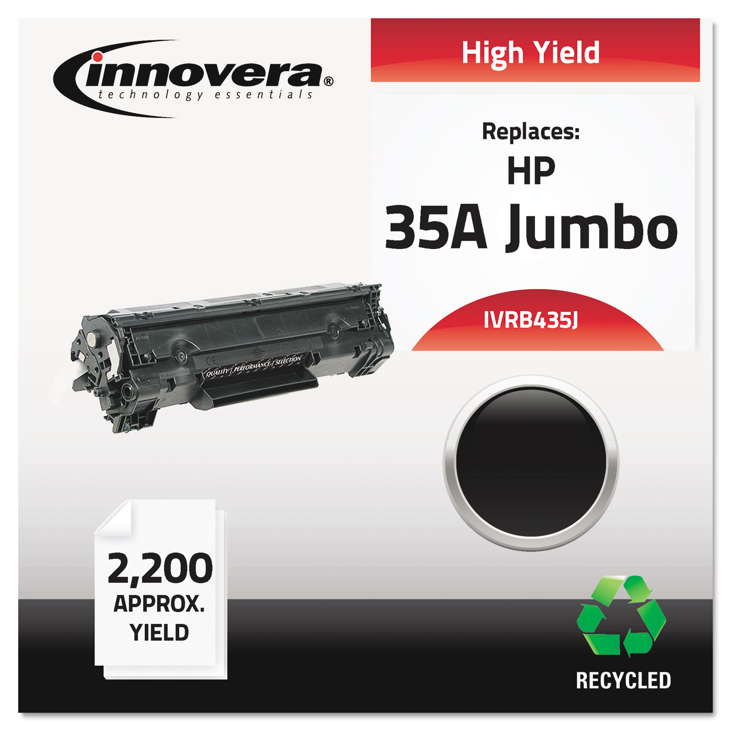 Innovera IVRB435J Remanufactured CB435A(J) (35AJ) Extra High-Yield Toner, 2200 Page-Yield, Black (IVRB435J) 