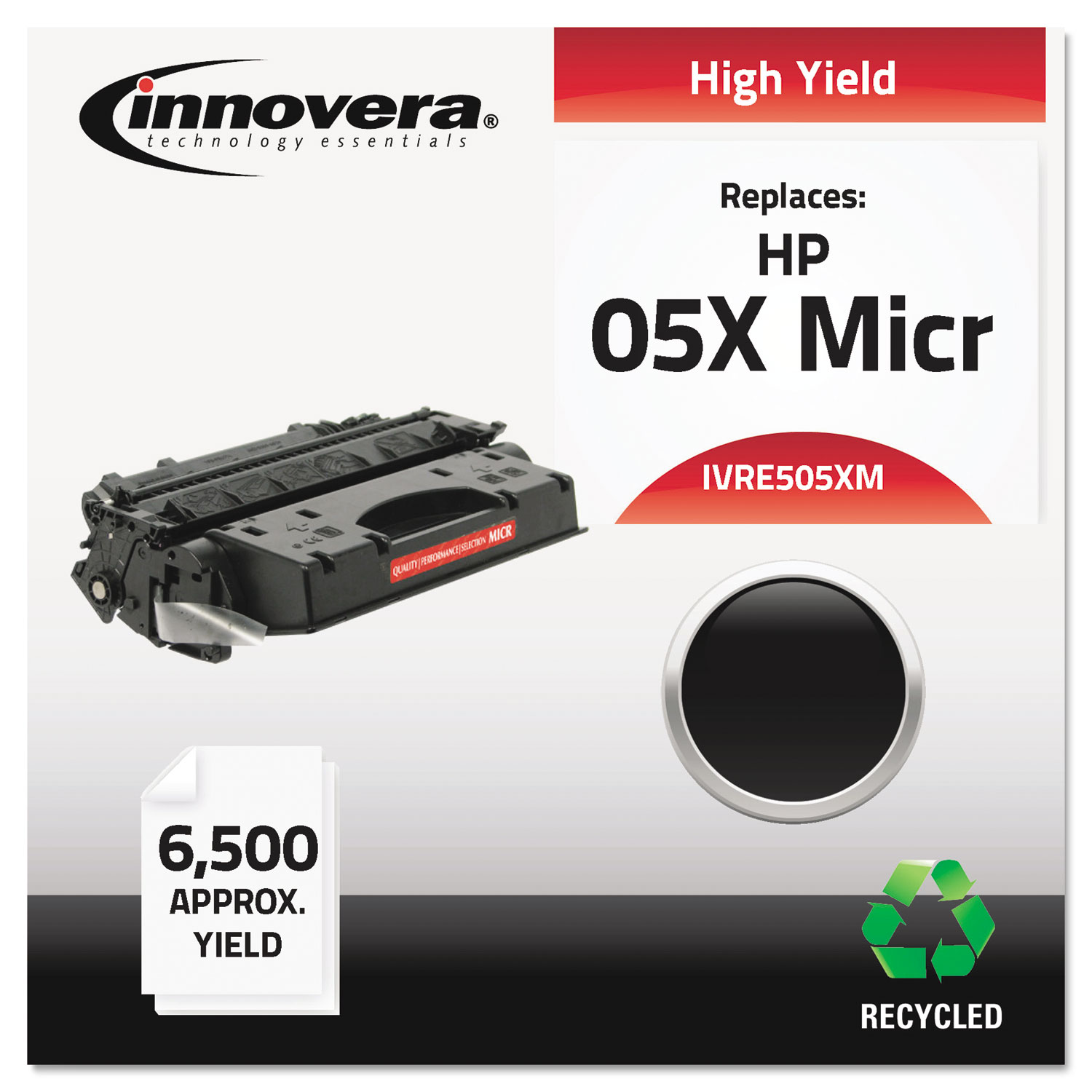  Innovera IVRE505XM Remanufactured CE505X(M) (05XM) High-Yield MICR Toner, 6500 Page-Yield, Black (IVRE505XM) 