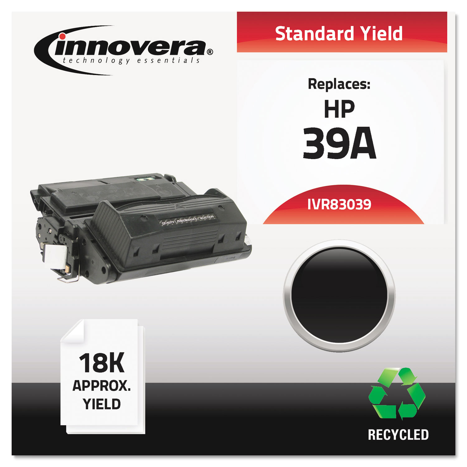  Innovera IVR83039 Remanufactured Q1339A (39A) Toner, 18000 Page-Yield, Black (IVR83039) 