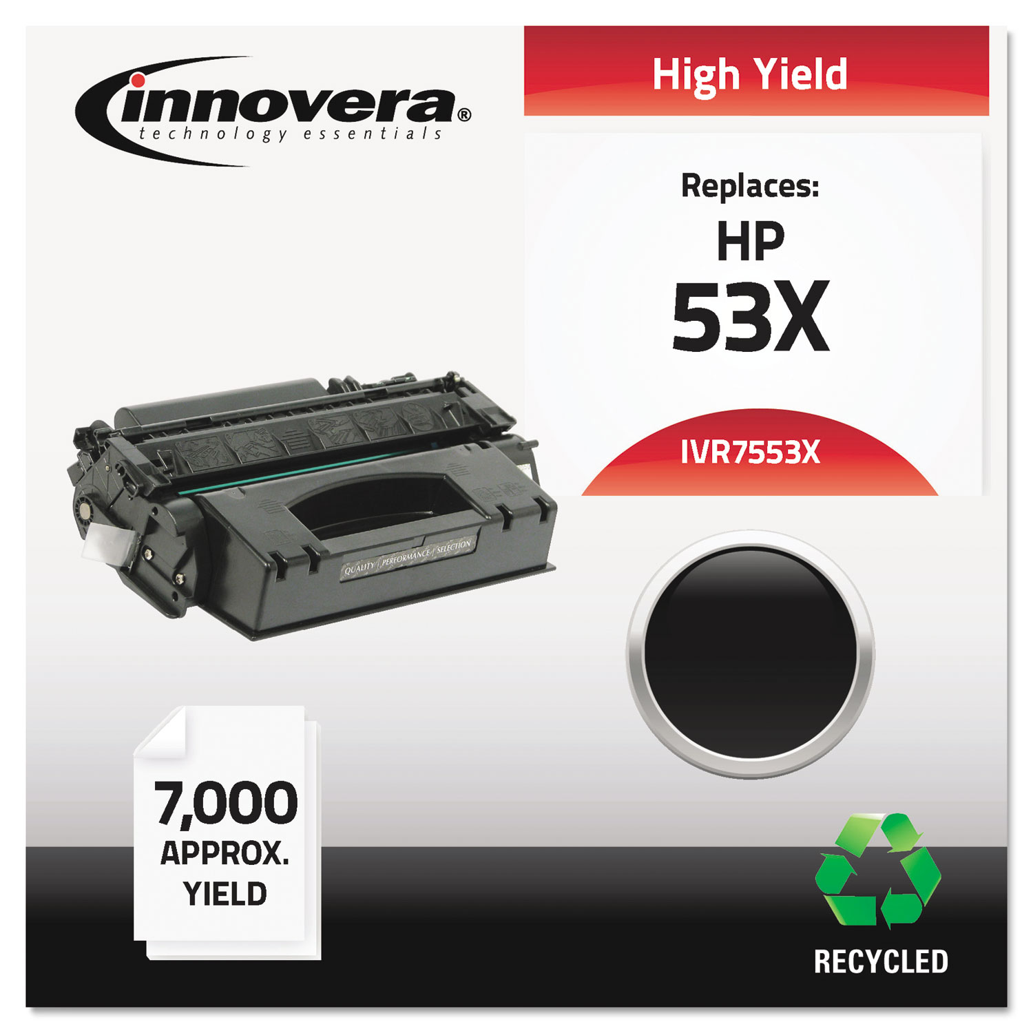  Innovera IVR7553X Remanufactured Q7553X (53X) High-Yield Toner, 7000 Page-Yield, Black (IVR7553X) 