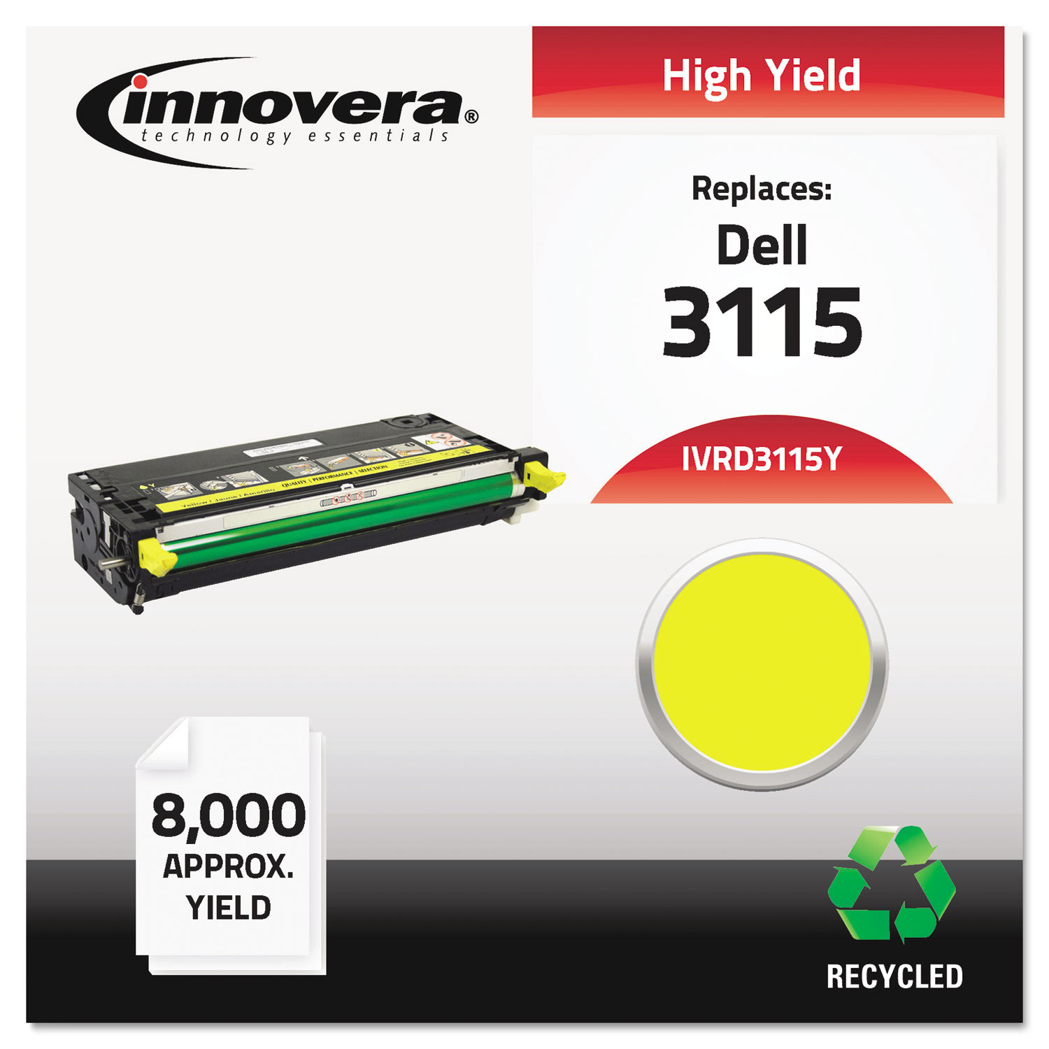  Innovera IVRD3115Y Remanufactured 310-8401 (3115) High-Yield Toner, 8000 Page-Yield, Yellow (IVRD3115Y) 