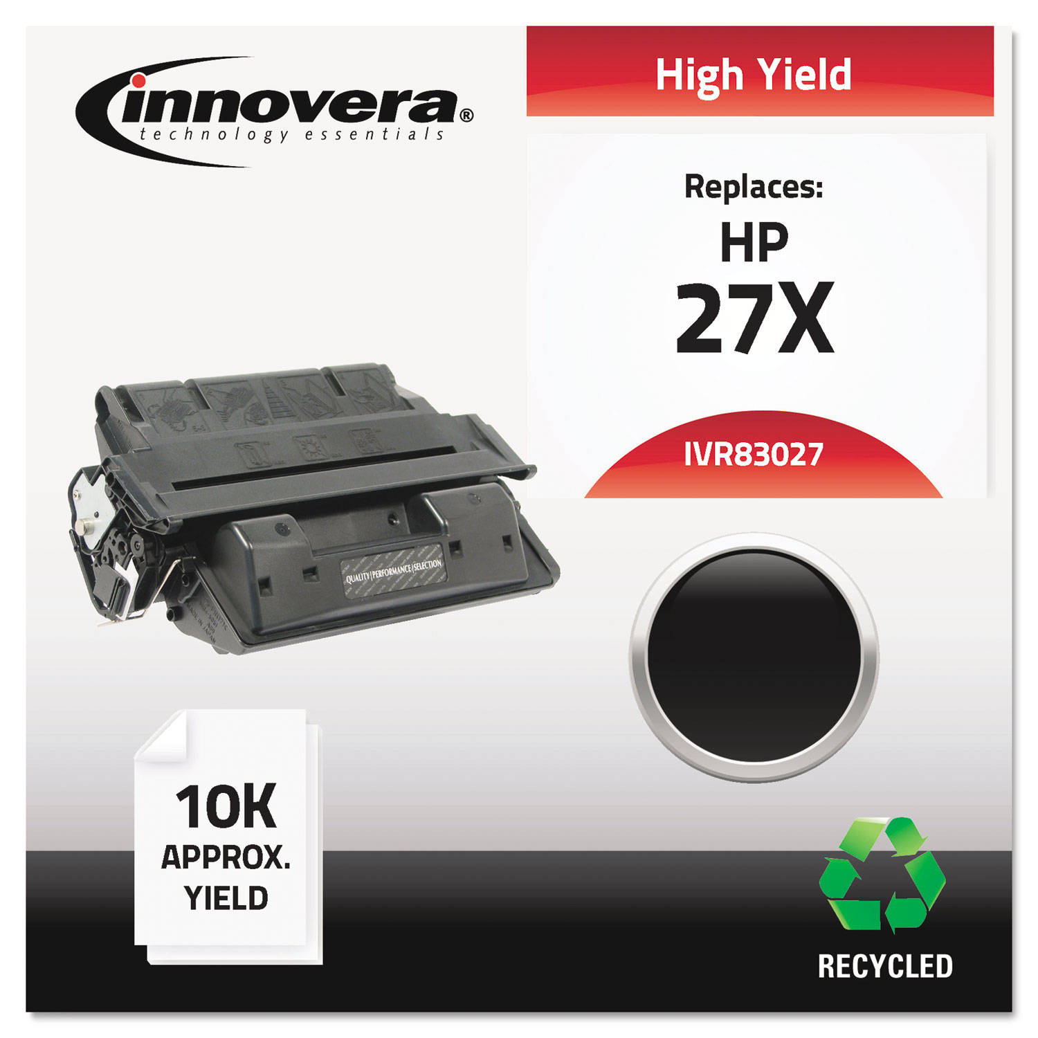  Innovera IVR83027 Remanufactured C4127X (27X) High-Yield Toner, 10000 Page-Yield, Black (IVR83027) 